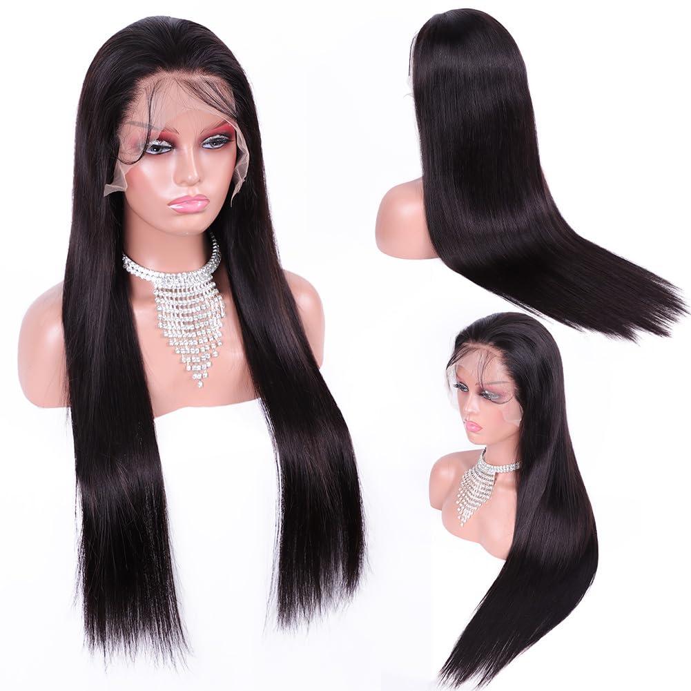Flady Flady 28 inch Straight HD Lace Front Wigs Human Hair Pre Plucked 180 Density 13x4 Glueless Bone Straight Human Hair Wigs For Black Women Transparent Lace Frontal Wig With Baby Hair