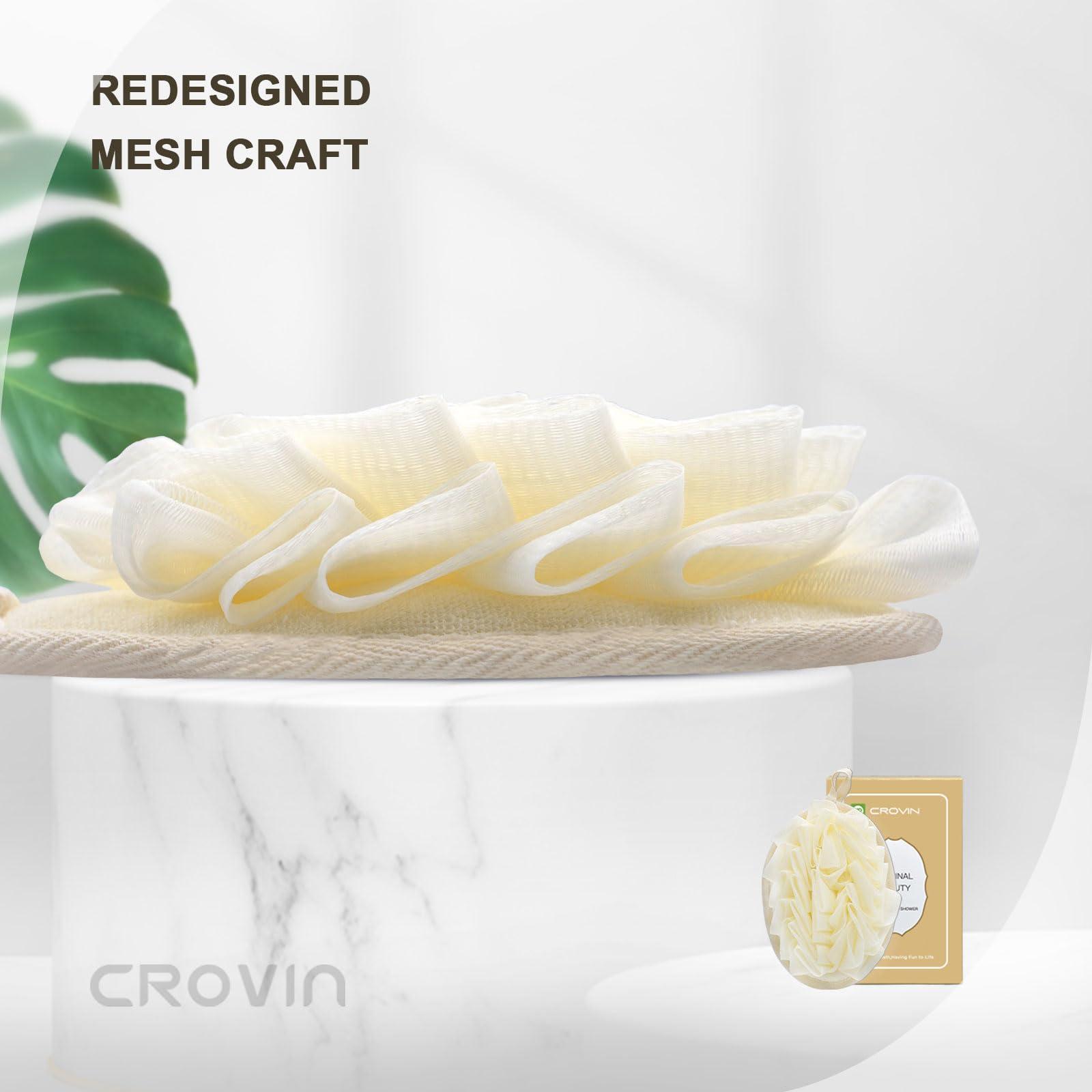 CROVIN CROVIN Shower Puffs and Premium Exfoliating Facial Loofah for Men and Women-Elastic Hand Strap Body Brush to Soothe, Cleanse Your Skin