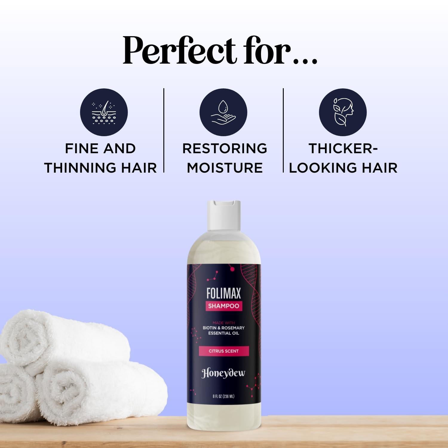 HONEYDEW Biotin and Rosemary Shampoo for Thinning Hair - Sulfate Free Biotin Shampoo for Men with Hair Thickening Essential Oils - Deep Cleansing Volumizing Shampoo for Thin Hair with Zinc and Tea Tree Oil