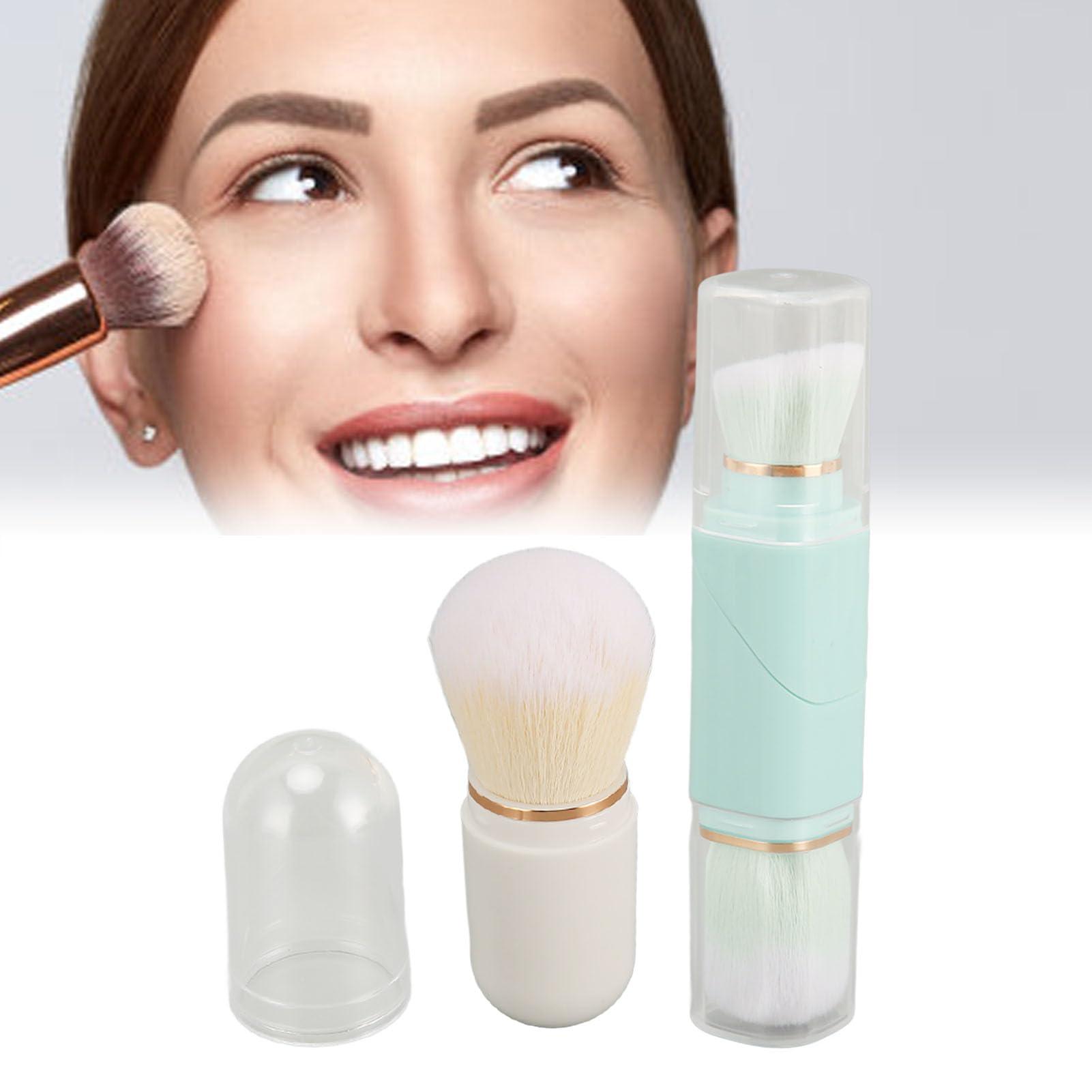 Tissting Retractable Brush Travel Makeup Brush, Travel Double Ended Foundation Powder Blush Brush, Capsule Shape Makeup Brush with Cover, Makeup Brushes Set(Blue White)