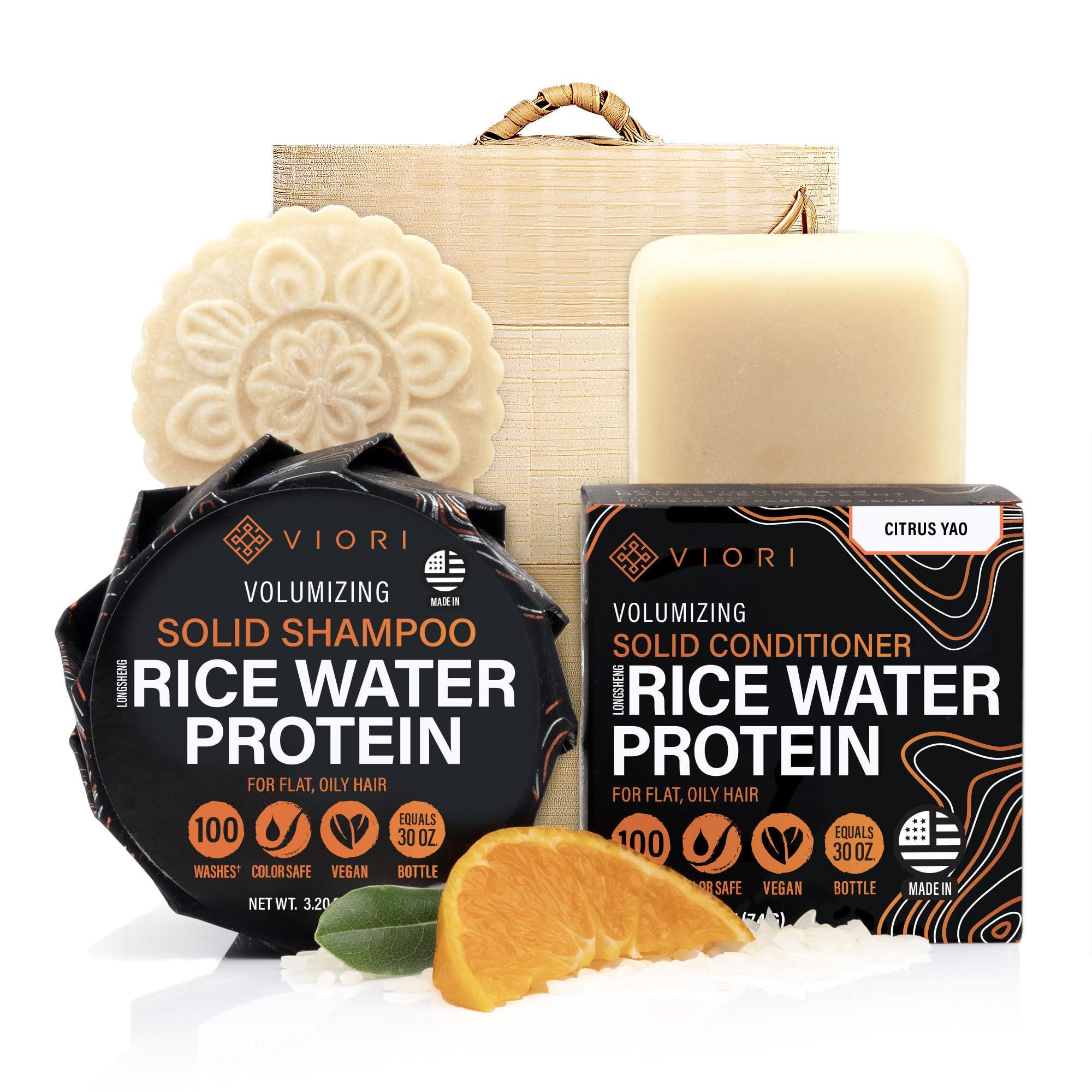 Viori Viori The Foundation Bundle - Citrus Yao Shampoo and Conditioner Set with Bamboo Holder - Rice Water Shampoo Bar and Conditioner Bar - Sulfate-Free, Vegan and Organic - Best for Normal to Oily Hair