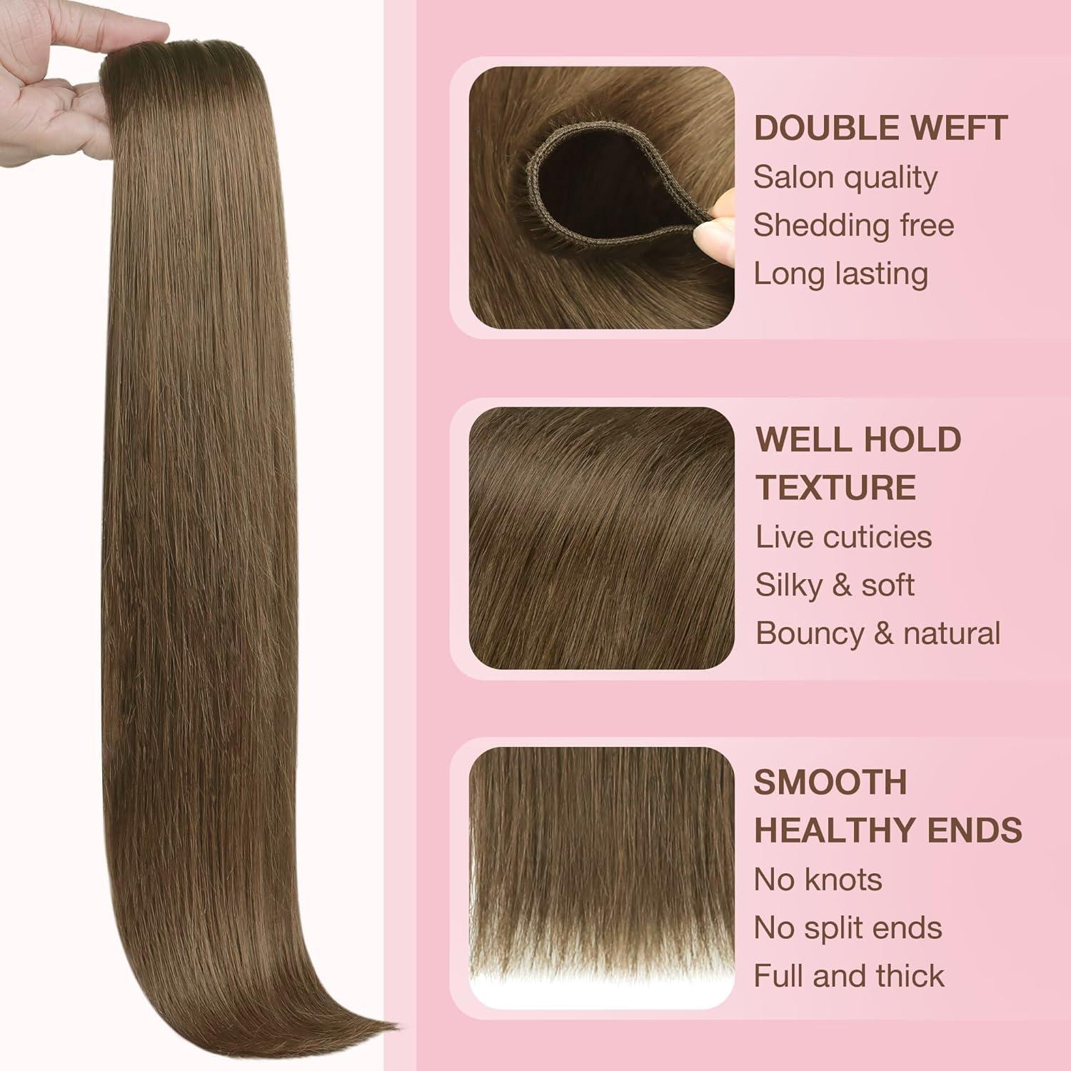 GOO GOO GOO GOO Sew in Hair Extensions Real Human Hair, Weft Hair Extensions Human Hair, 5 Light Ash Brown 22 Inch-110g, Weft Bundles Straight Silky Remy Hair