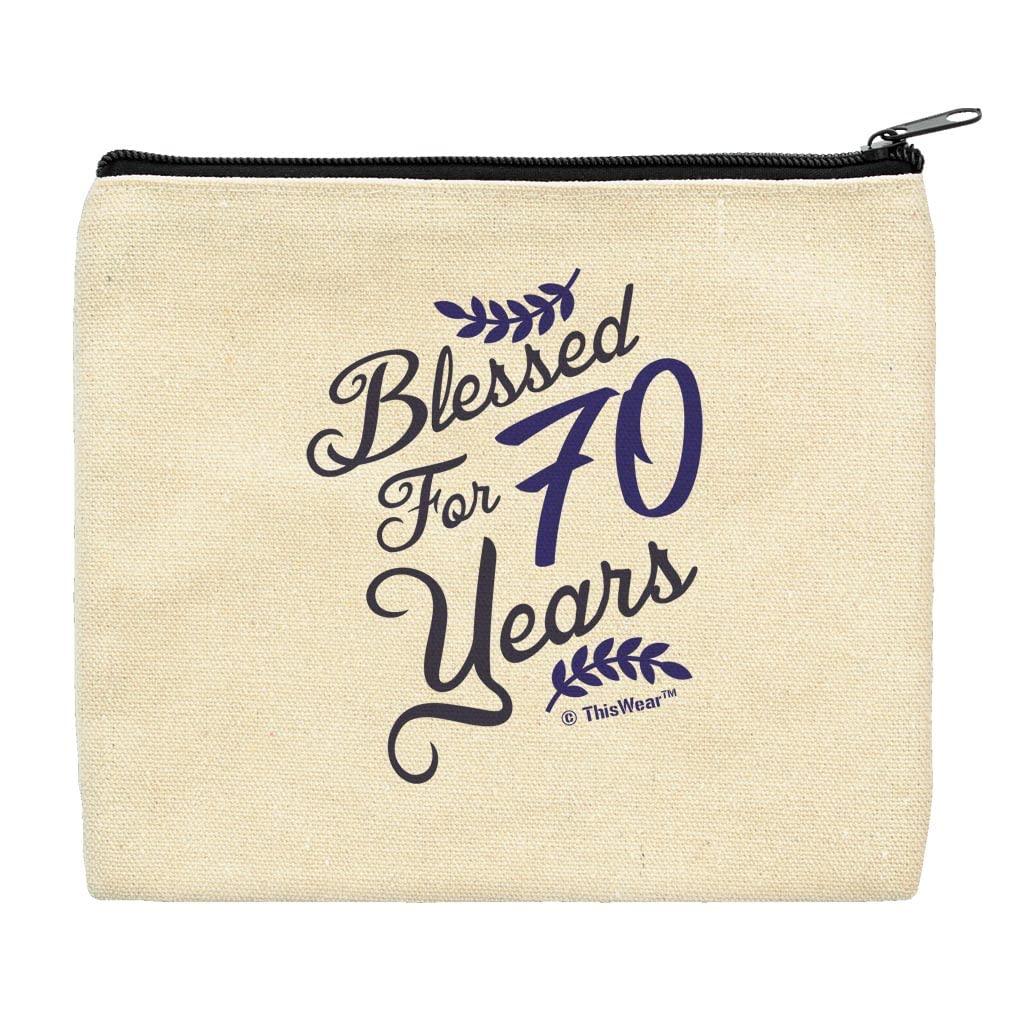 ThisWear ThisWear 70th Birthday Party Favors For Women Blessed For 70 Years 2-Pack Cosmetic Accessory Bags