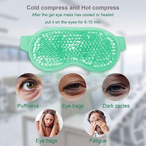 Adofect Adofect 2 PCS Gel Beads Ice Eye Mask Reusable Cooling Eye Mask, Hot and Cold Eye Mask Pack for Puffy Eyes, Dry Eyes, Dark Circles, Migraines and Tension Relief, Blue and Green