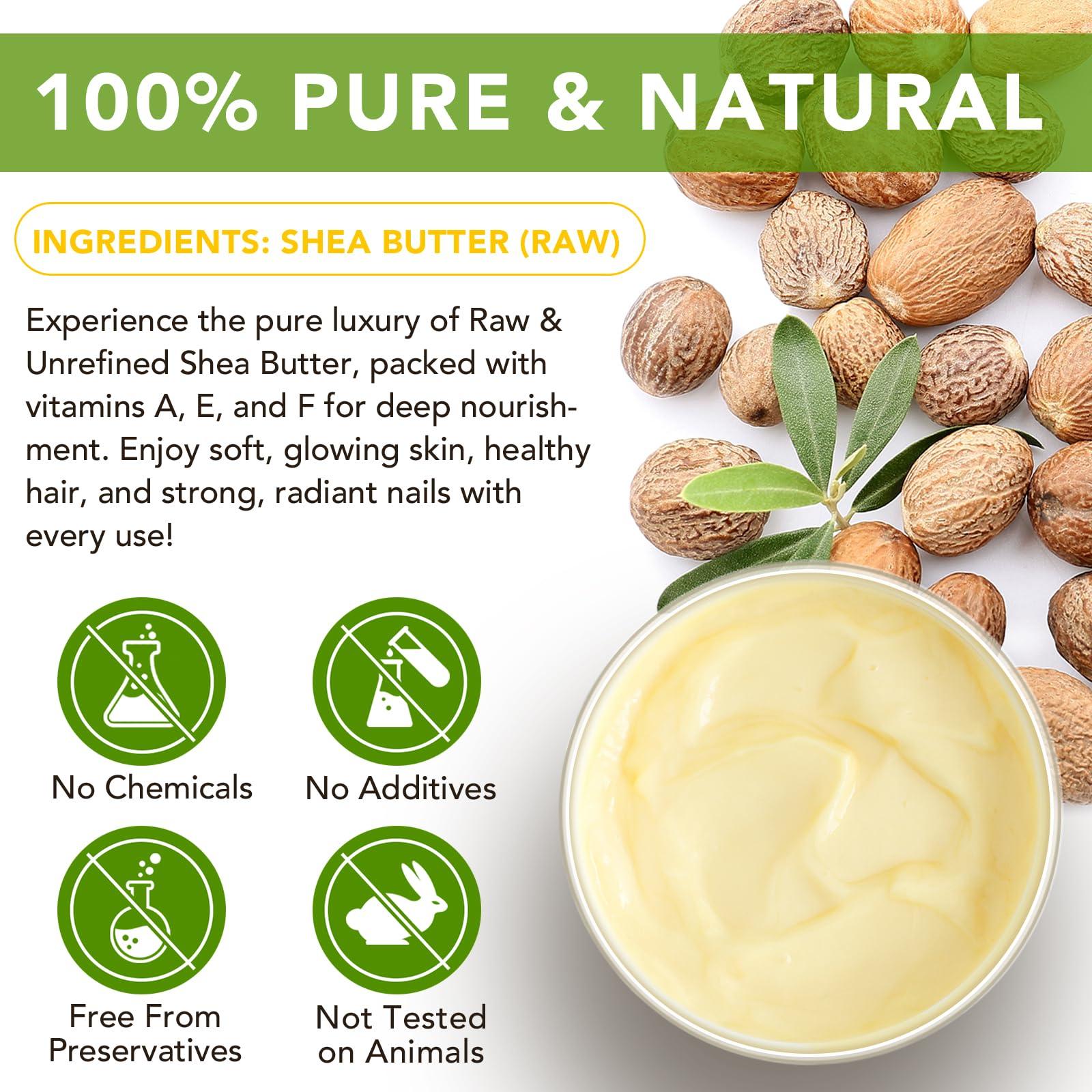 Btefls Pure Organic Shea Butter Raw, Unrefined Body & Face Butter - 100% Natural Vitamin A, E & F - Long-Lasting Hydration for Dry Skin, Hair Care, 7.8 oz