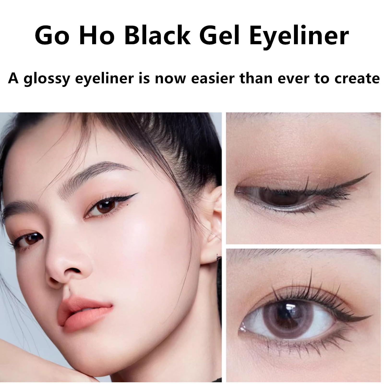 Go Ho Go Ho Black Gel Eyeliner Pot,Matte Cream Eyeliner Makeup,Smooth Highly Pigmented Long Lasting Gel Eyeliner with Brush, Eye Liner Gel Pot for Women,202 Black