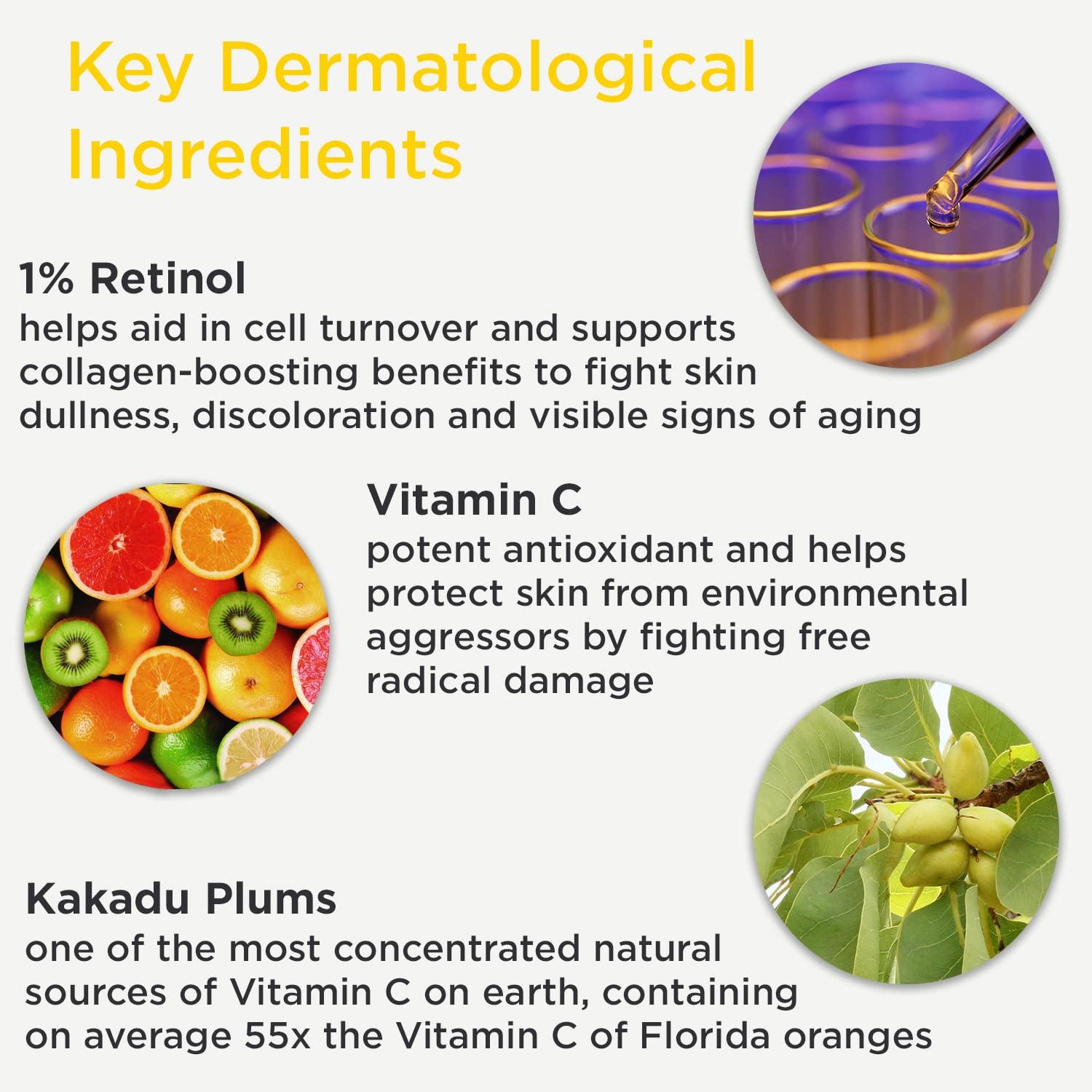 DERMAdoctor DERMAdoctor Kakadu C Dermatologist Formulated 1% Retinol Cream + Vitamin C, E Ferulic Complex, Anti Aging Face Cream to Brighten, Smooth and Firm. Hyperpigmentation Treatment for Face - 1.01 fl oz