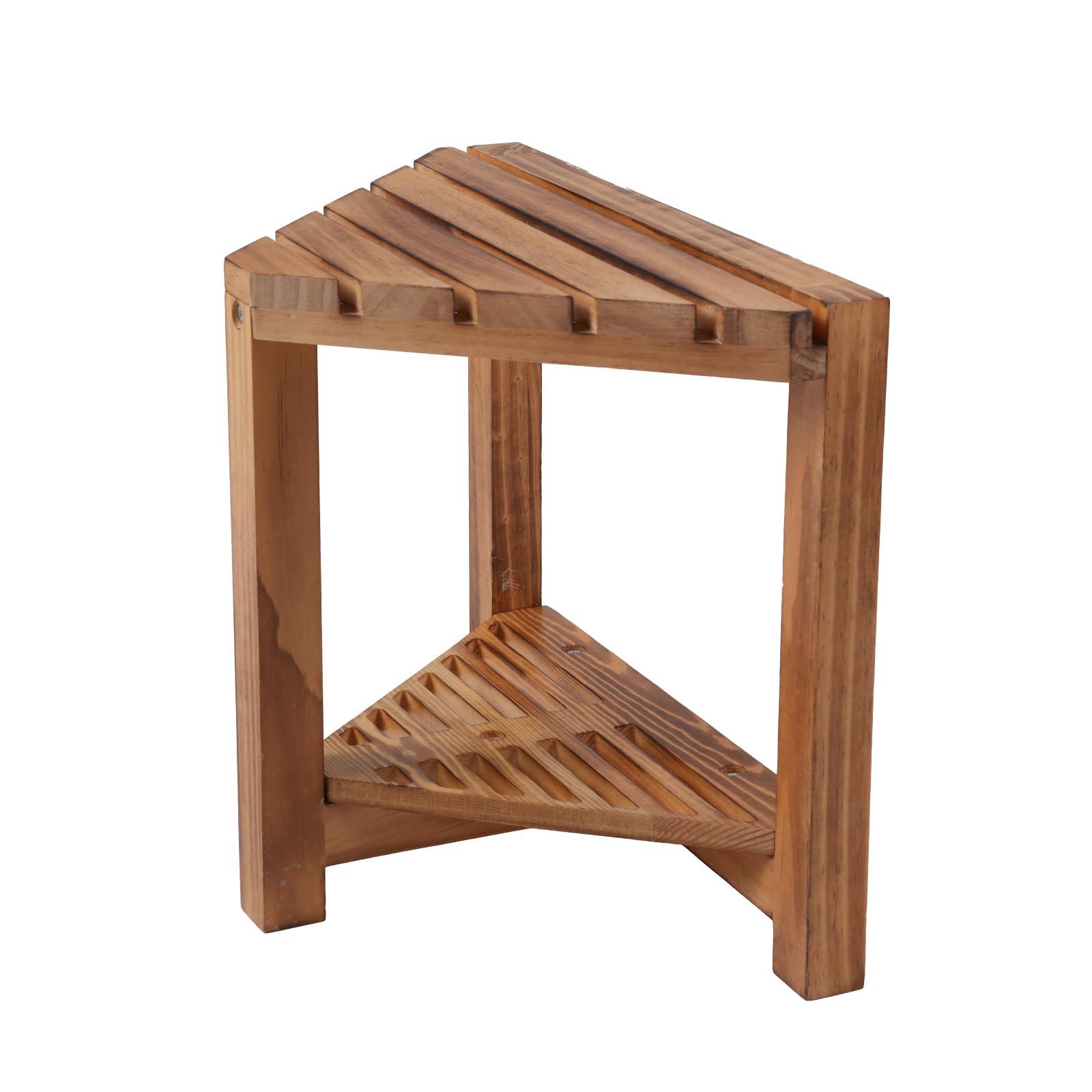 Bestauty Bestauty Shower Foot Rest, Corner Shower Stool for Shaving Legs, Small Shower Bench with Storage Shelf & Anti-Slip Pads, Wood Shower Stool for Inside Shower 12 inch High