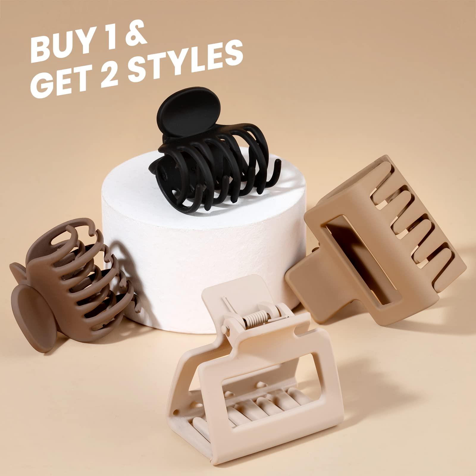 DEPOKA DEPOKA Matte Hair Clips for Women Girls - 2\" Rectangle & 1.6\" Double Row Teeth Small Jaw Clips, Non-Slip Design for Thin/Fine Hair (White, Khaki, Brown, Black)
