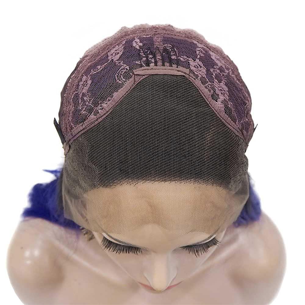 PAYNAN Blue Lace Wig Synthetic Lace Front Wigs Straight Hair Black Root Heat Resistant Fiber Wig