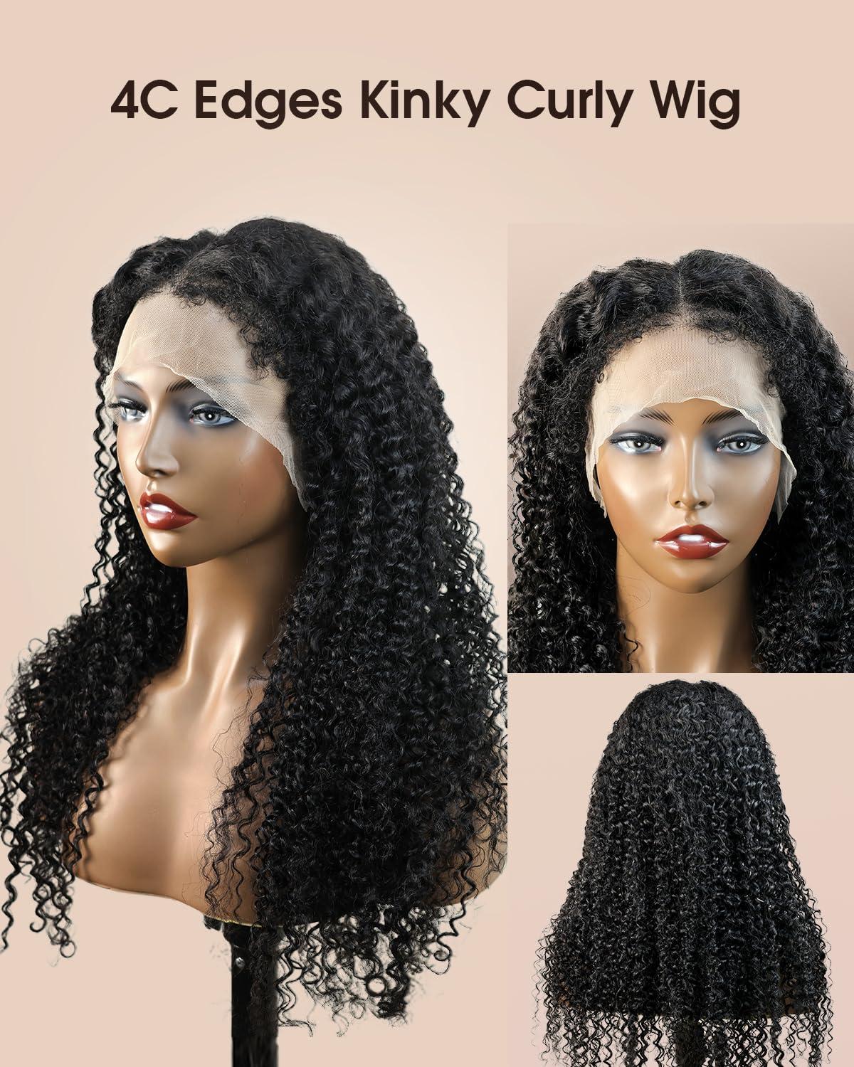 MENTOR MENTOR 4C Edges HD Lace Front Wig Kinky Curly Human Hair 13x4 Lace Frontal Kinkycurly Wigs with Kinky Edges Hairline Pre-Plucked 180% Density 18 inch