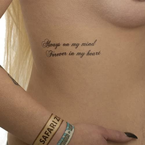 Tattoodrucker 5 x Always on my mind Forever in my heart - Black Temporary Skin Tattoo lettering (5)