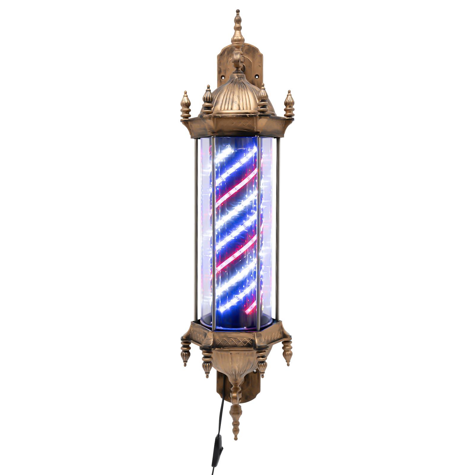 LyeXD LyeXD 35.43in Barber Pole Retro Style Light, 110V Wall Mount Rotating Barber Light Pole Hair Barber Salon Shop Open Sign, 18W Rotating LED Strips Energy Saving Hair Salon Sign (Red+Blue+White Light)