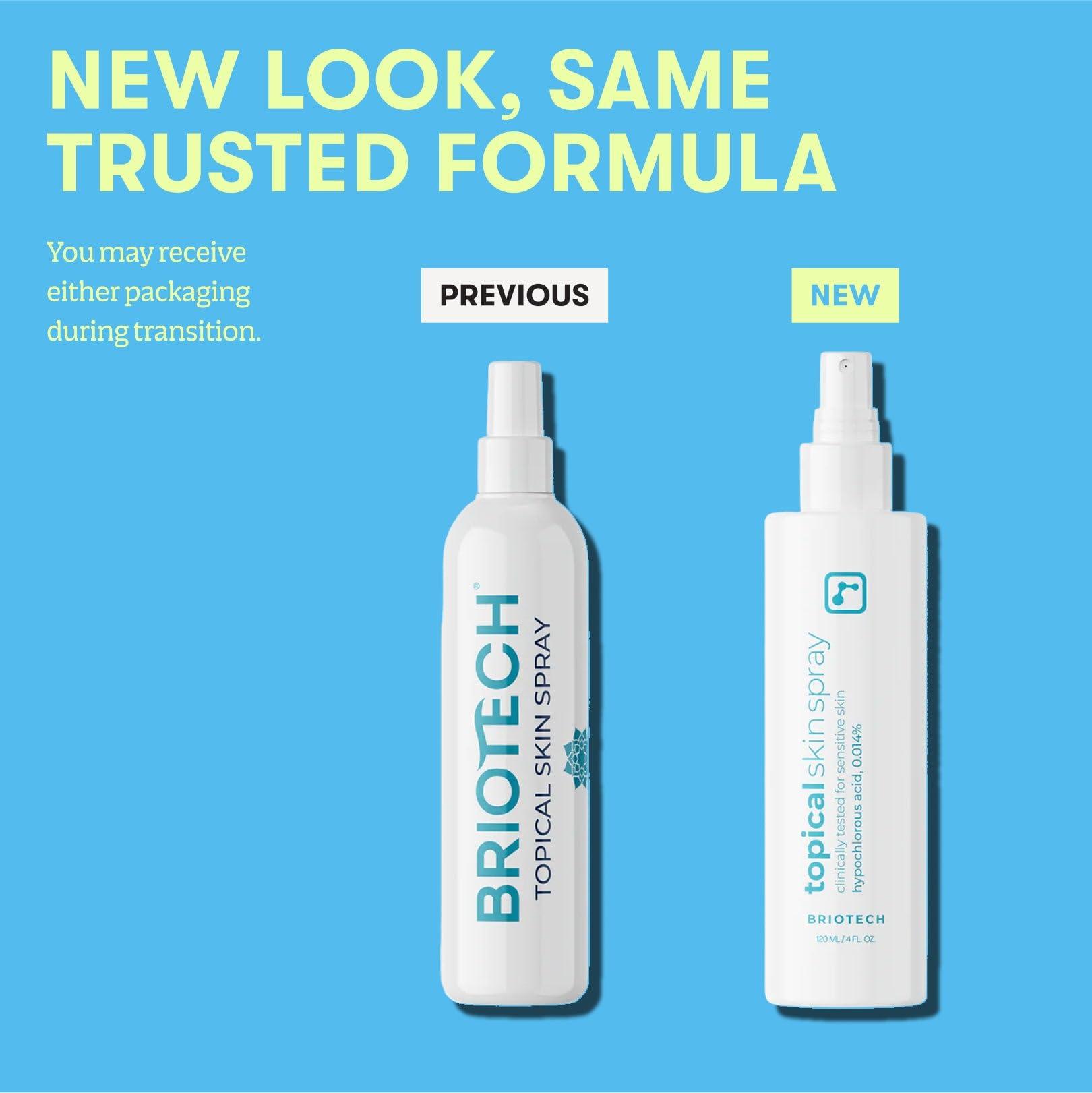 BRIOTECH BRIOTECH Topical Skin Spray, Hypochlorous Acid Spray for Body & Face, Eyelid Cleanser, HOCl Facial Mist, Support Against Irritation, Calm Redness, Soothe Scalp, Packaging May Vary, 4 oz ea, 2 ct