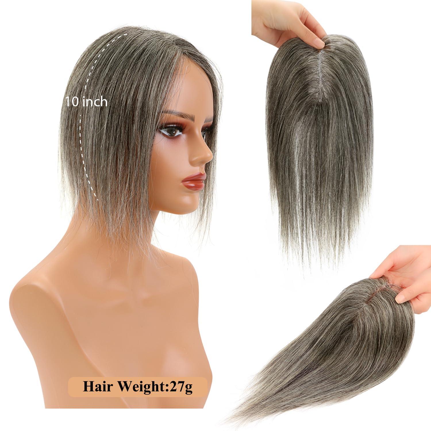 Uaismewow Uaismewow Hair Toppers for Women Gray Hair Toppers for Women 100% Remy Human Hair Grey Hair Toppers for Women with Thinning Hair Clip in Hair Toppers Short Hair Pieces for Women Real Hair Toppers Grey