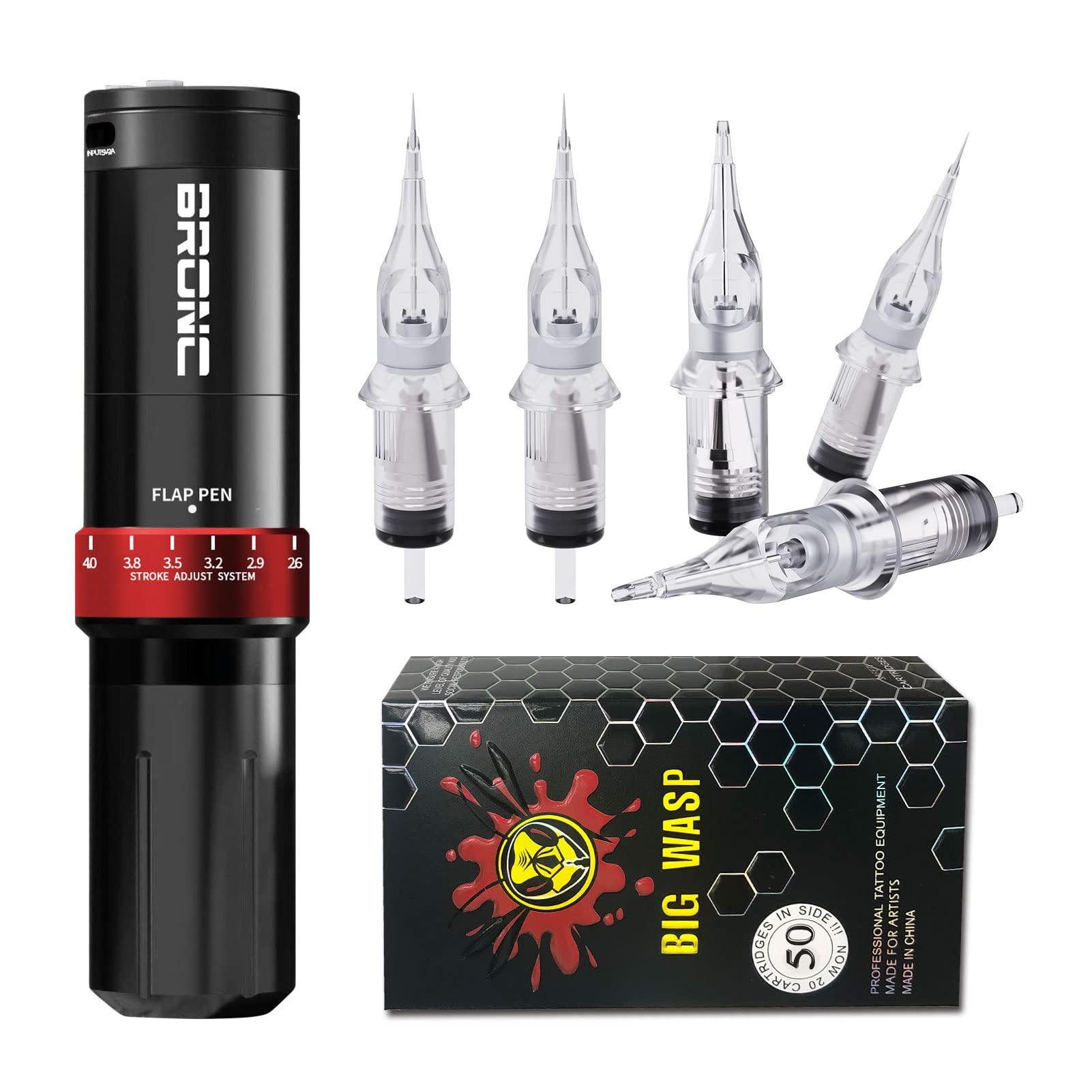 BIGWASP BRONC Max Tattoo Machine Rotary Pen (Black) & BIGWASP (4th Gen) 50pcs Assorted #10 RL