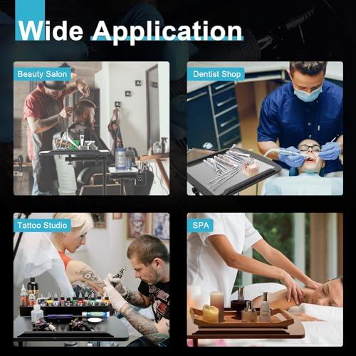 KWCWB KWCWB Tattoo Workstation Tattoo Tray with Wheels, Portable Dual Table Top Rolly Tray Tattoo Table wiht Armrests Mobile Tattoo Station, Height Adjustable - for Tattoo Beauty Pedicure Nail Salon Tools