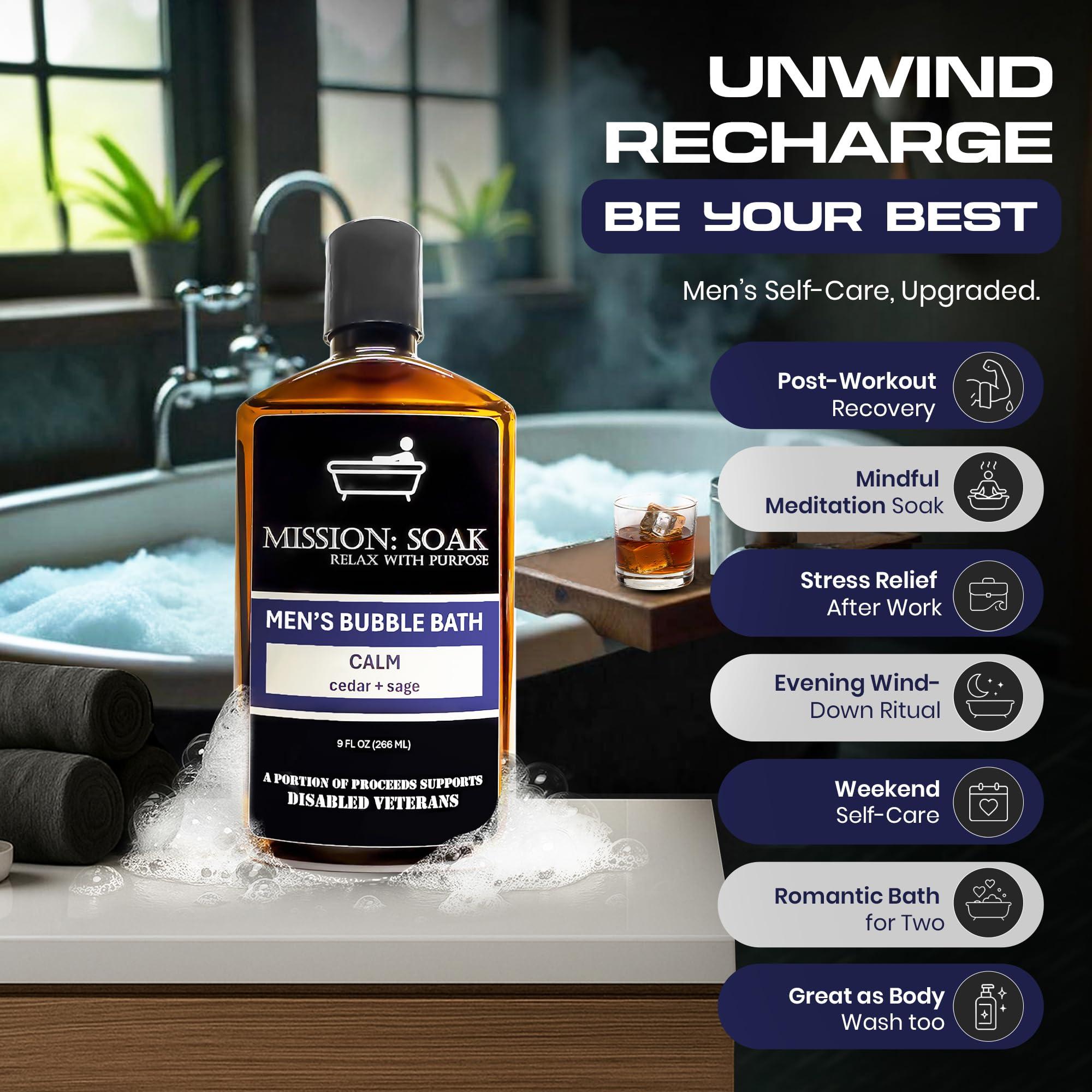 Mission: Soak Mission: Soak Men's Luxury Bubble Bath, Body Soak - Multiple Scents Available - 9 fl oz (Calm (Cedar + Sage))