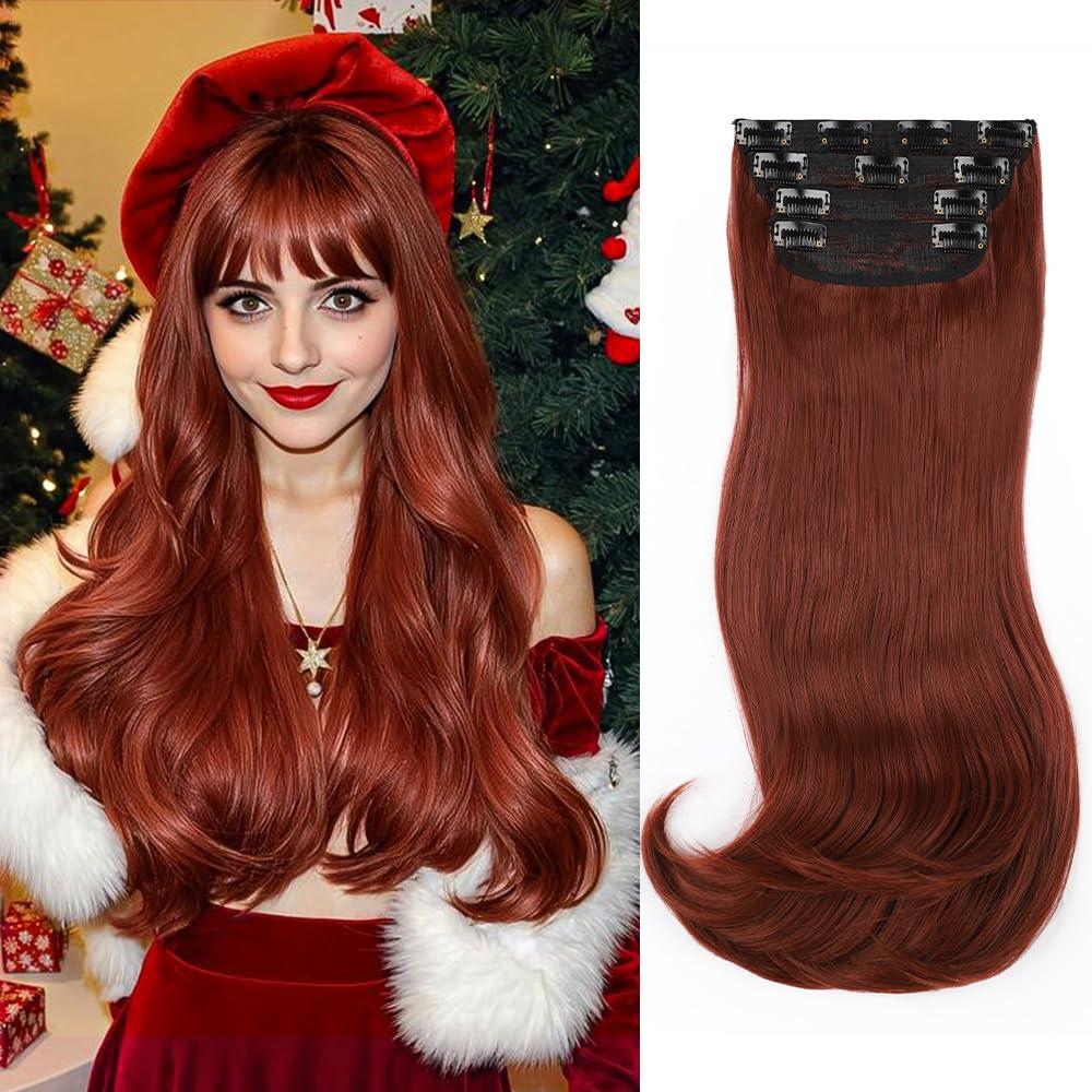 FREEMEIGE FREEMEIGE Copper Red Hair Extensions Clip in Hair Extensions for Women Straight Layered Hair Extensions Synthetic Clip in Extensions Long Wavy Extension Daily Use 20 Inch
