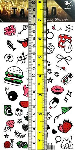 PARITA Waterproof Tattoos PARITA Tattoos Fake Cupcake Hamburger ice Cream Strawberry Watermelon Food Cartoon Temporary Tattoo Stickers Body Arm Shoulder Chest Bottom & Back Make Up for Guys Men Women Teens (1 Sheet.) (13)