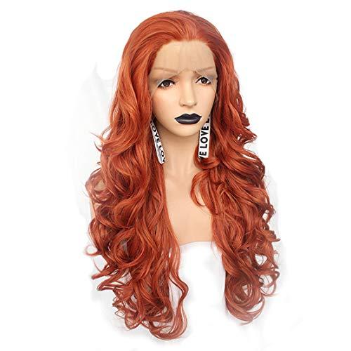 KXW KXW Ginger Wig, Orange Red Lace Front Wig, Long Wavy Curly Orange Red Synthetic Lace Front Wigs for Women with Pre Pluked Baby Hair for Girls Cosplay or Daily Wig (Orange Wig, 26in/65cm)