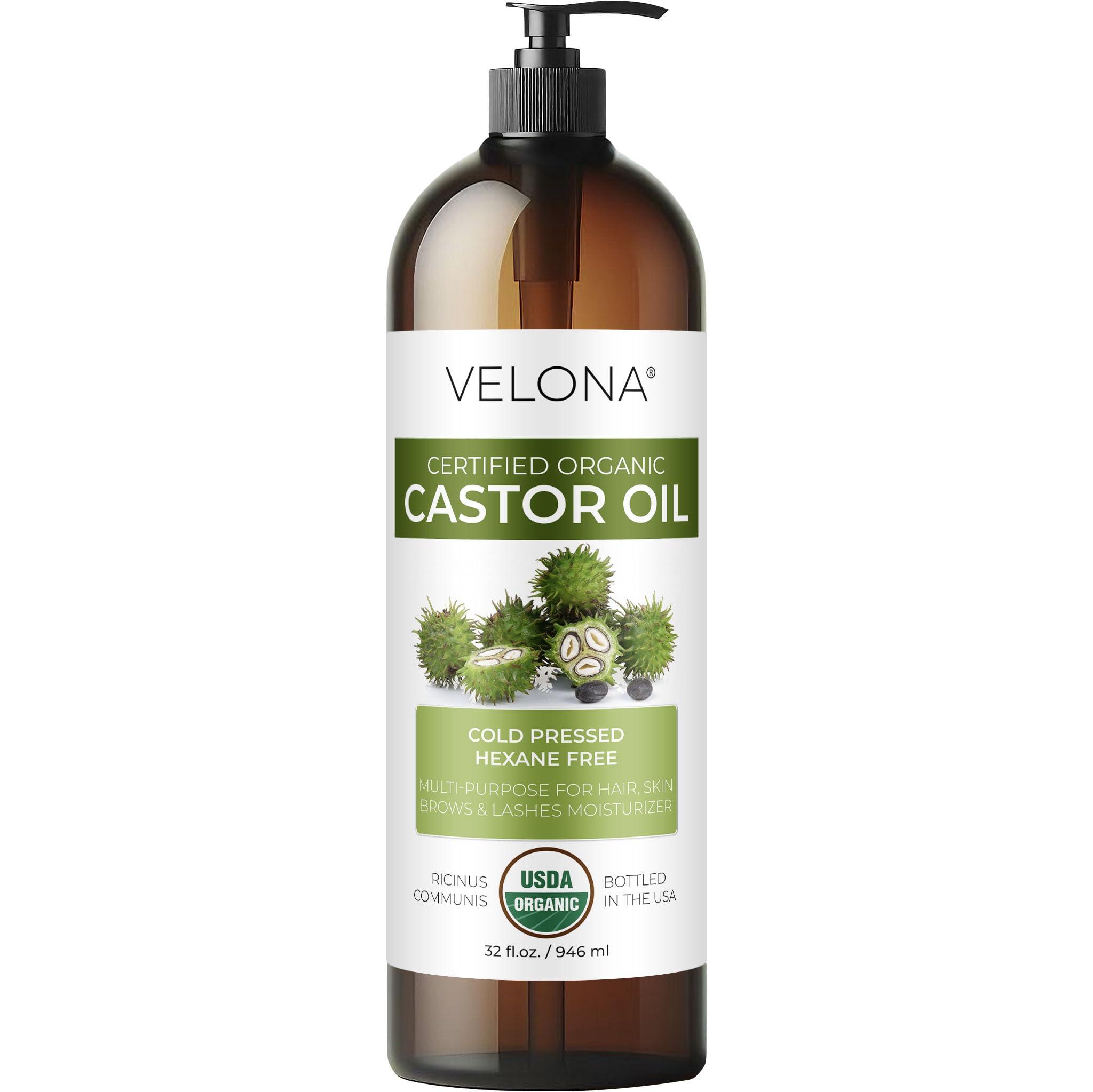 velona velona USDA Certified Organic Castor Oil - 32 oz | For Hair Growth, Boost Eyelashes, Eyebrows | Cold pressed, Natural Oil, USP Grade | Hexane Free, Lash Serum, Caster