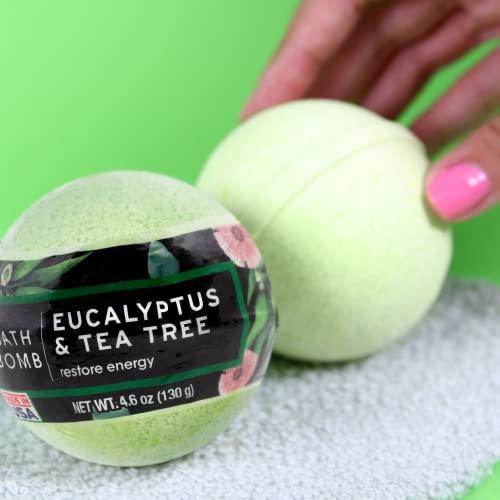 Nature's Beauty Nature's Beauty Eucalyptus & Tea Tree Bath Bomb Multi-Pack- Natural Hand Crafted, Non-Staining, Luxury Fizzy Spa Bomb, Sooth + Restore Skin, Made w/Coconut Oil & Witch Hazel, 4.6oz (4 Pack)