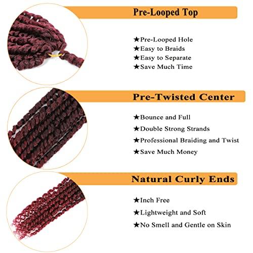 Flagship Short Passion Twist Hair 10 Inch Ombre Red Burgundy Pre-twisted Passion Twists Crochet Hair Pre-looped Curly Crochet Hair for Black Women (7Packs,Tbug)