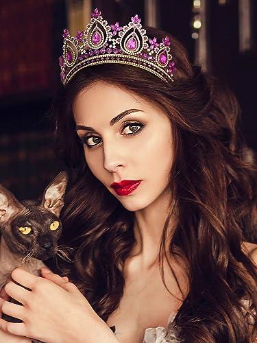 SWEETV SWEETV Queen Crowns for Women Purple Princess Tiara Quinceanera Pageant Crown Diadem Crystal Headpiece for Birthday Prom