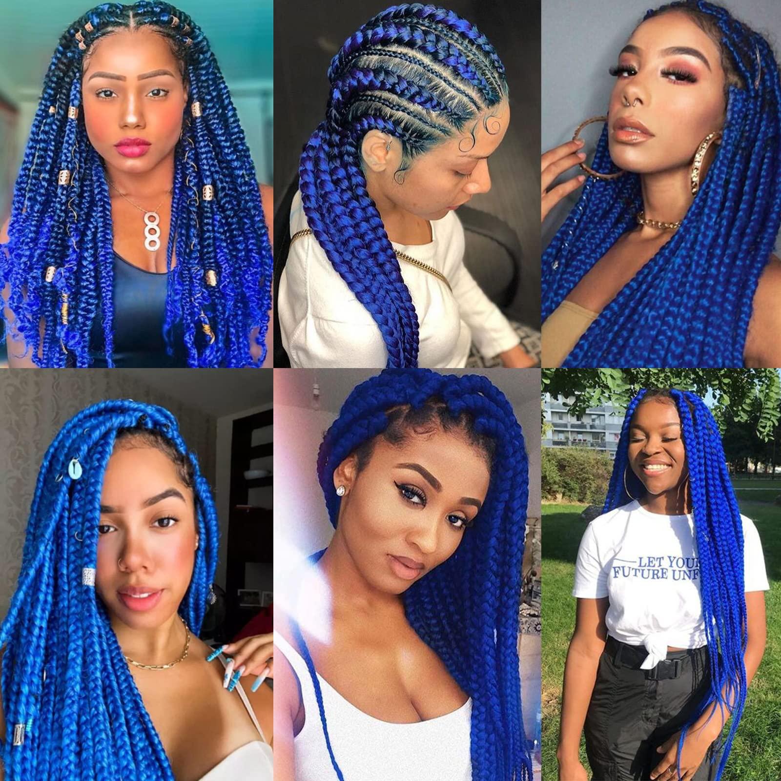 RuiYok RuiYok 4 Pcs Blue Brazilian Wool Hair for Braids Acrylic Hand Knitting Yarn for Braiding Hair Extension Faux Locs African Crochet Braid(#Blue)