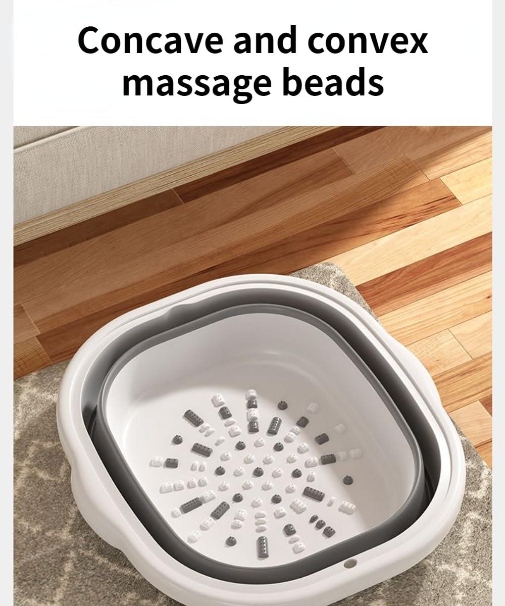 BeyondNice Portable Collapsible Foot Bath Basin for Soaking Feet, Foot Soak Tub, Plastic Foot Bucket and Massage Acupoint, Home Foot Spa Kit, Foldable Laundry Baske (Gray)