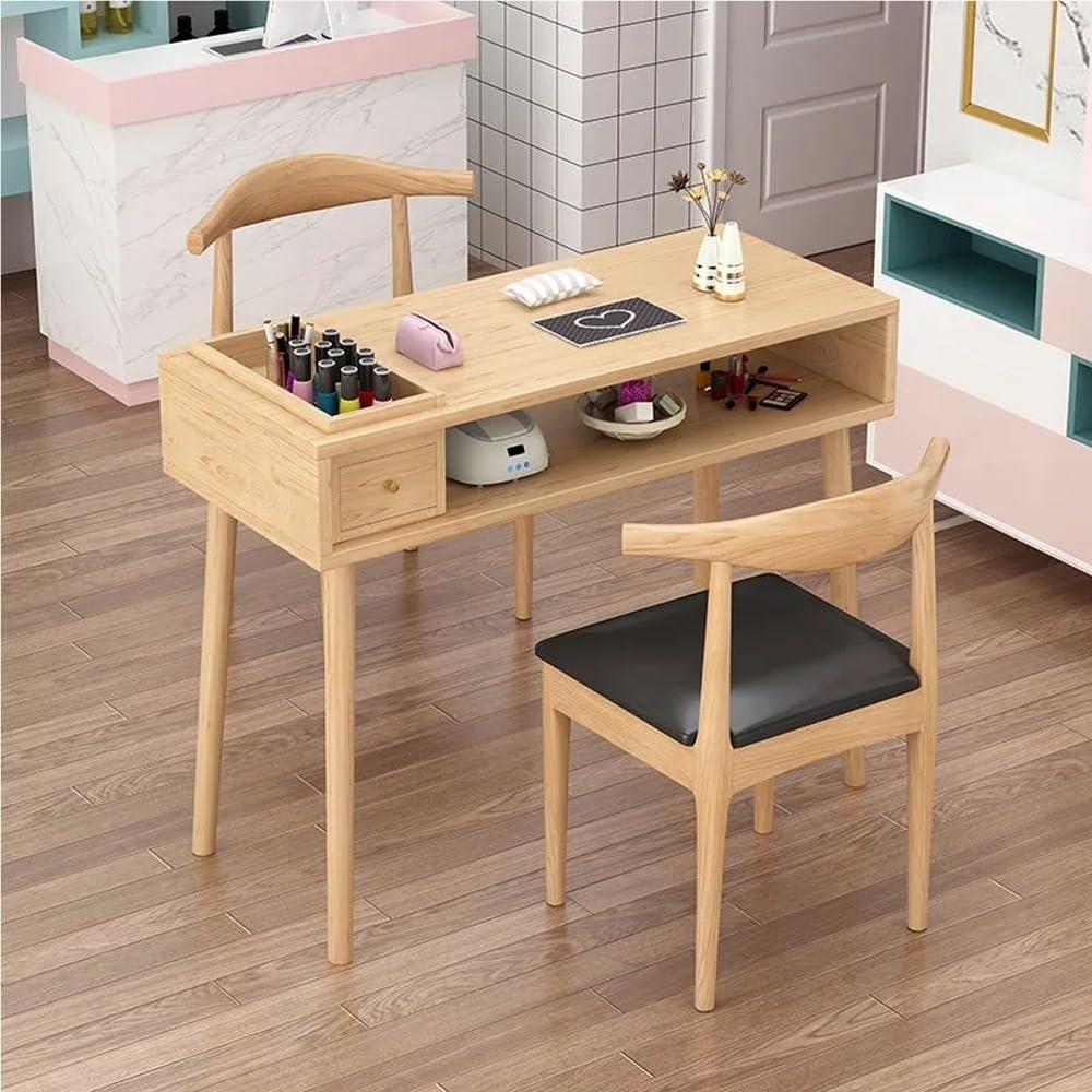 HJAGDJ HJAGDJ Modern Nail Desk with Dust Collector, Nail Table for Nail Tech, Manicure Table with Grooved and Drawer, Solid Wood Double Layer Nail Station, Beauty Salon Nail Tech Desk(39.3in/100cm)