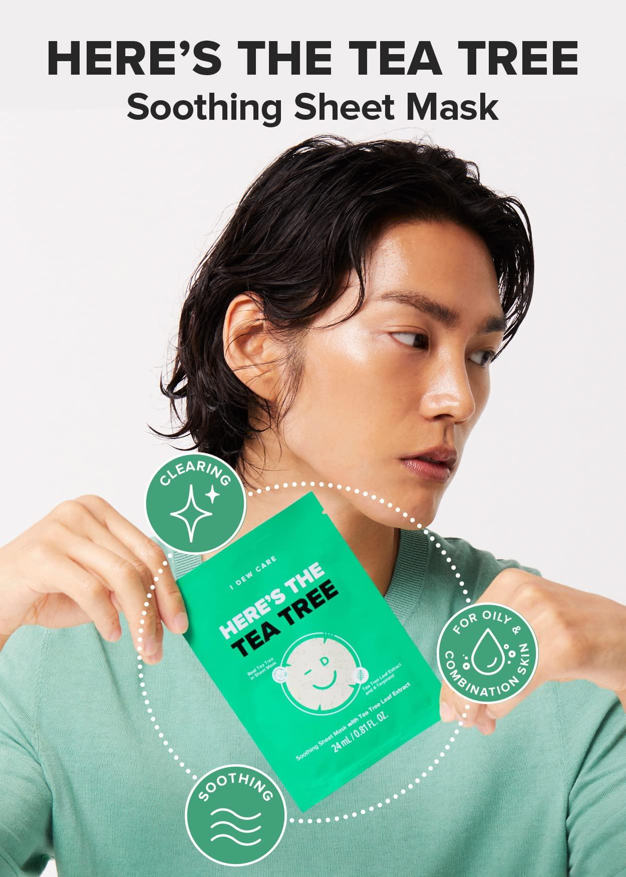 I DEW CARE I DEW CARE Sheet Mask Pack - Here's The Tea Tree | with Tea Tree Leaf Extract, Soothing, Balancing Korean Face Mask Set for Oily & Sensivitive Skin, Hydrating, Moisturizing (10 Count)