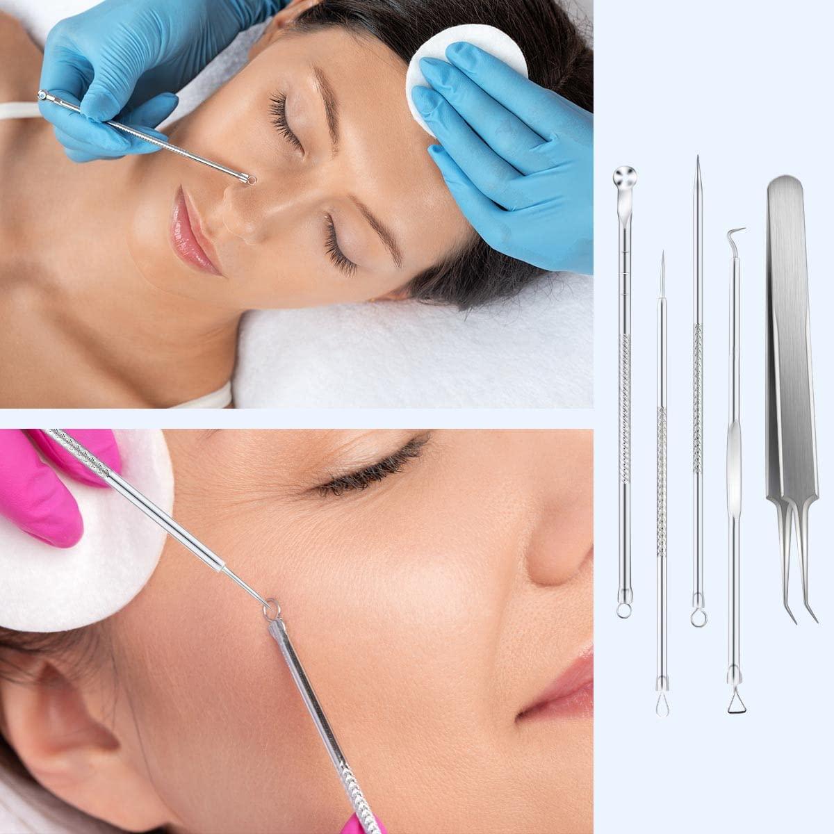 yuntop Blackhead Remover Tool Pimple Popper Tool Kit 5 Pack Blackhead Extractor Tools with Case Comedone Zit Acne Blemish Whitehead Removal Kit Professional Stainless Steel Extractor Tools for Face Nose