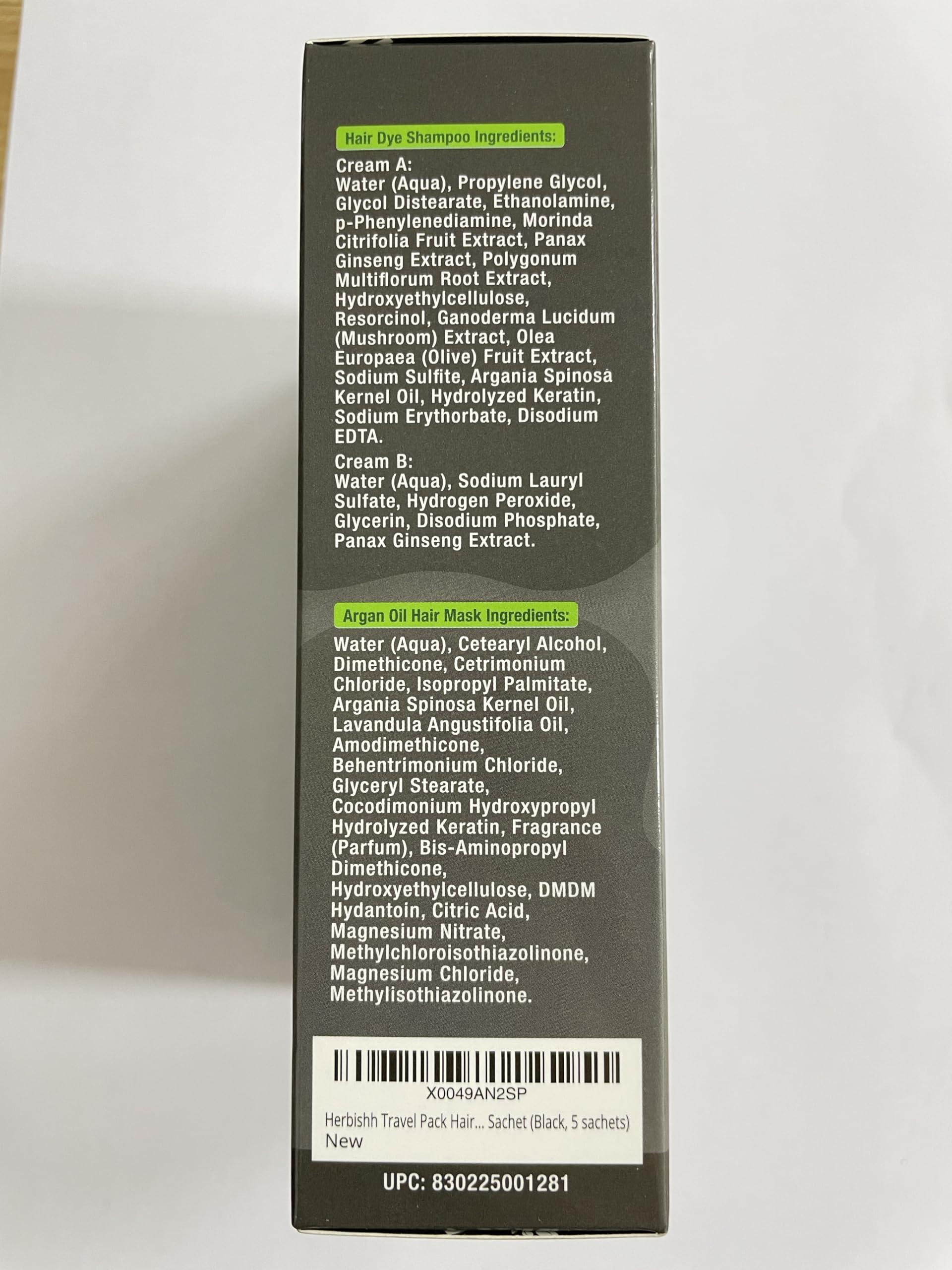 Herbishh Herbishh Travel Pack Hair Dye Color Shampoo in Sachet + 1pc Argan Hair Mask Sachet (Black, 5 sachets)