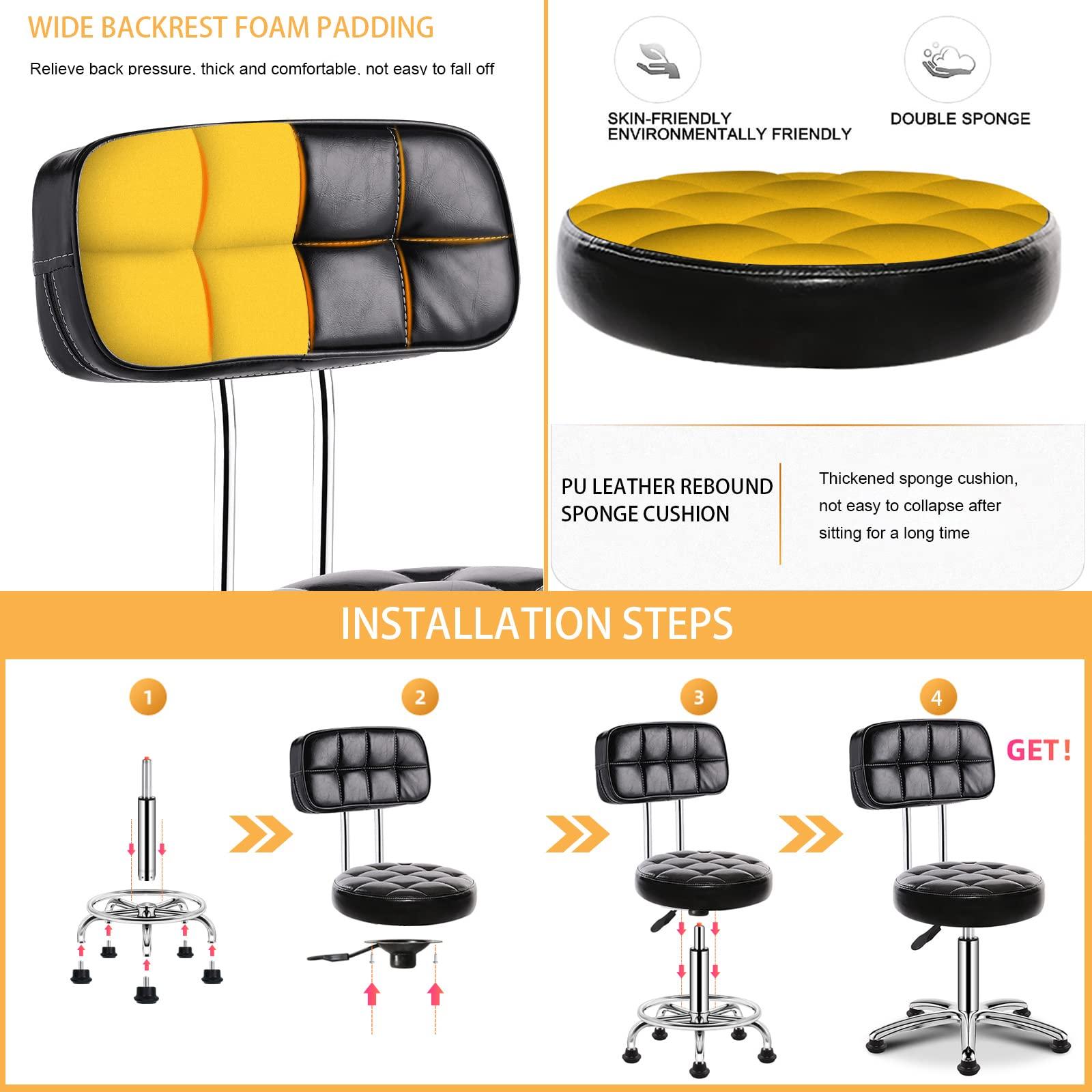 XZSBDXHH XZSBDXHH Swivel Round Stools with Backrest Salon Stool Chair Height Adjustable 43-58cm Doctor Stools Hydraulic for Spa Tattoo Massage Manicure Dentist Clinic Load-Bearing 150kg (Brown)