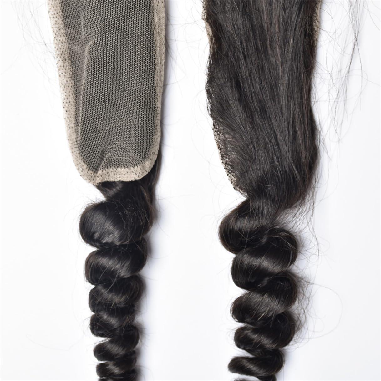 rewcoin Brazilian Loose Wave 2x6 Lace Closure 100% Unprocessed Human Virgin Hair Pre Plucked Loose Deep Wave Pre-Plucked Hairline Frontal Closure Natural Black With Baby Hair (18inch, 2x6 loose wave closure)