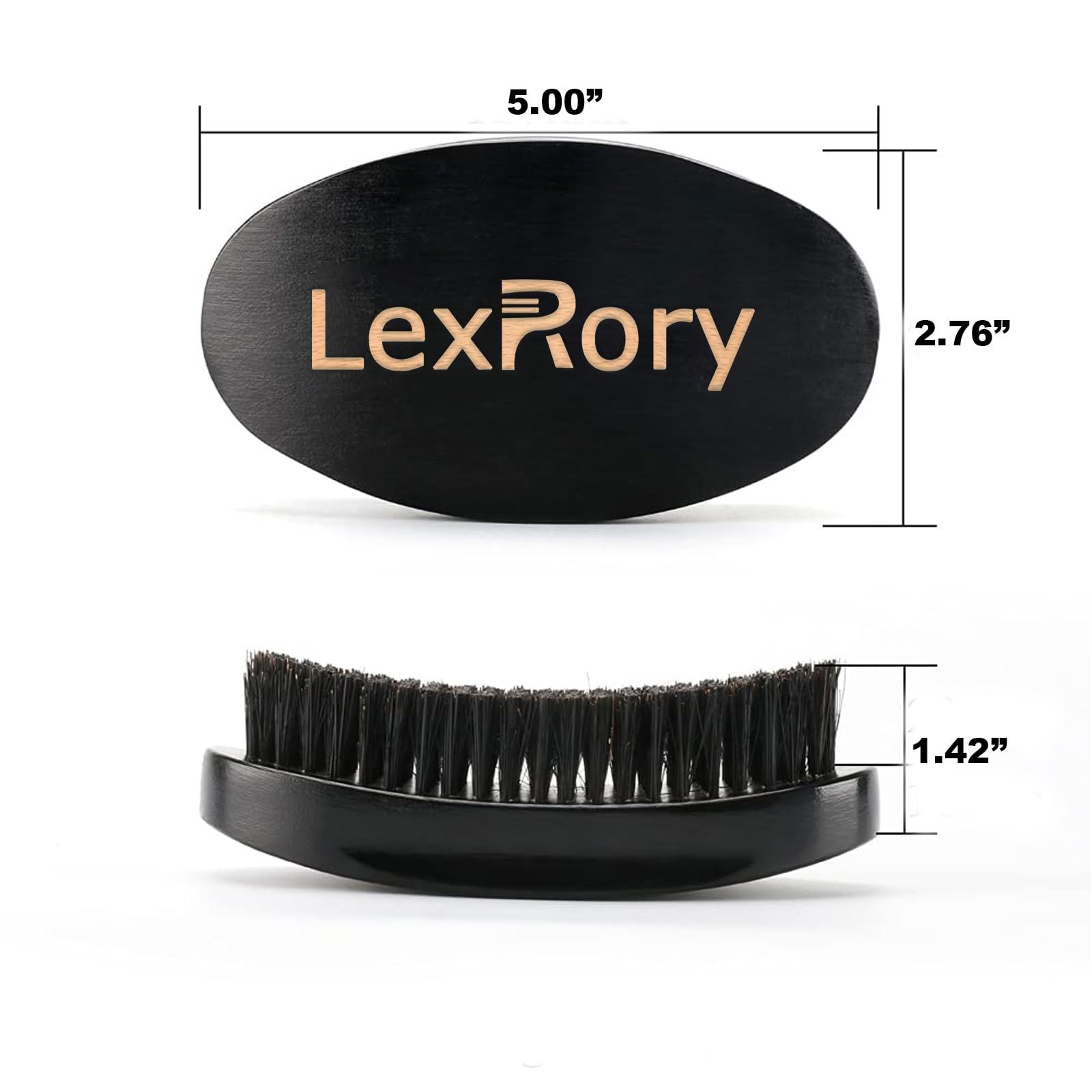 LexRory 360 Curved Wave Brush For Men - Medium Hard Palm Wave Hair Brushes - Made with Beech Mix Nature Boar Bristle Brush For Black Hair (Black)