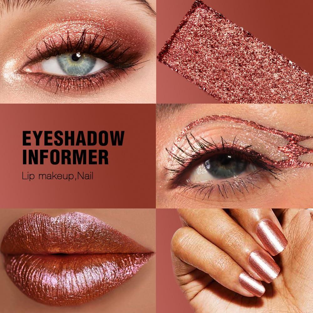 Afflano Afflano Red Glitter Eyeshadow Palette Sparkle, Single Intense Color Champagne Rose Red Eyeshadow One-Swipe Coverage, Long Lasting Metallic Eye Shadow Pallet for Girl Women Neutral Eye Look, 15H