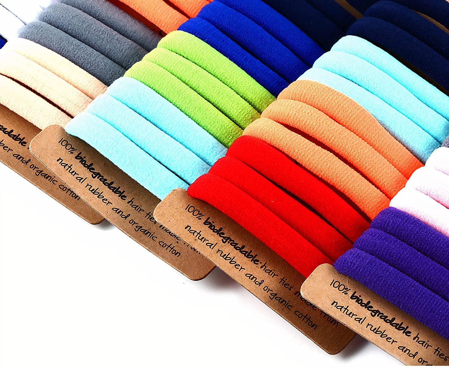 Reuserly Biodegradable Eco Friendly Elastic Thick 8mm Large Hair Ties for Women & Men - Organic No Crease - Cotton Natural Rubber Ponytail Holders - Hair Ties for Buns - Plastic Free Hairbands (24 pcs, Natural)