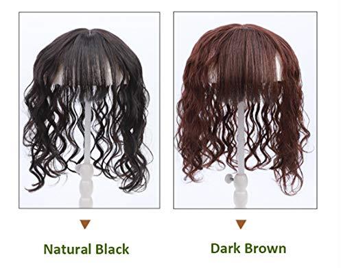 LXUE Real Human Hair Topper Hair Pieces Curly Hair Topper with Bangs for Women with Thinning Hair, 11" Natural Black