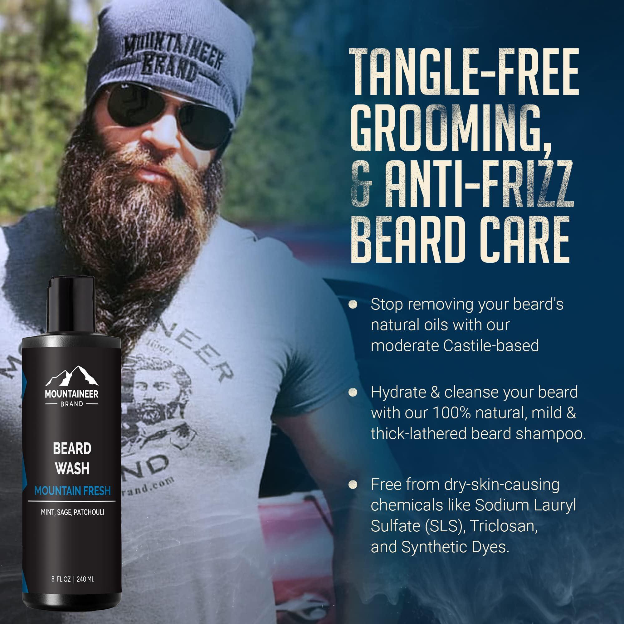 Mountaineer Brand Mountaineer Brand Beard Wash For Men | 100% Natural Beard Shampoo | Thick Cleaning Softening Lather for Hair and Skin | Hydrate and Detangle | Grooming Treatment | Mountain Fresh Scent 8oz