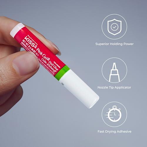 KISS KISS Pink Gel Nail Glue for Artificial & Natural Nails, 2.0g/0.07 oz. Tubes - 50 Pieces