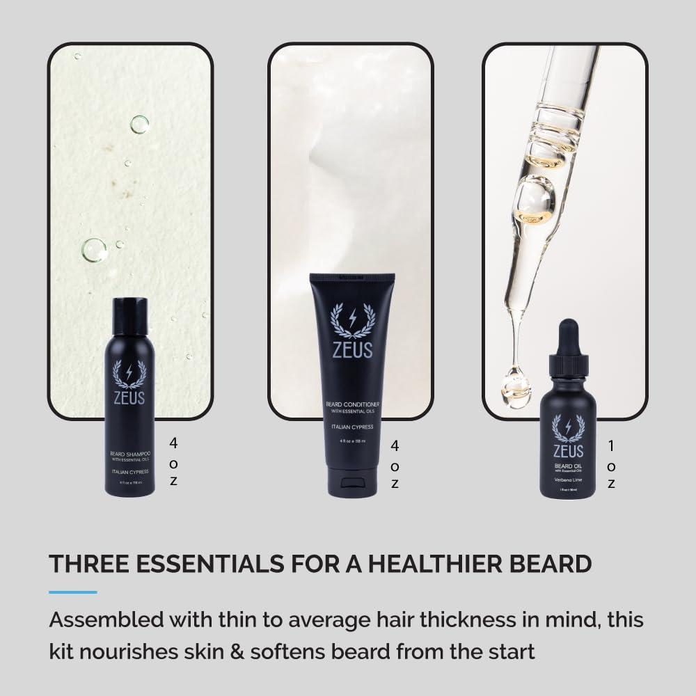 ZEUS ZEUS Starter Beard Wash & Beard Oil Kit for Men, Soften, Hydrates, & Moisturizes Facial Hair (Italian Cypress) MADE IN USA
