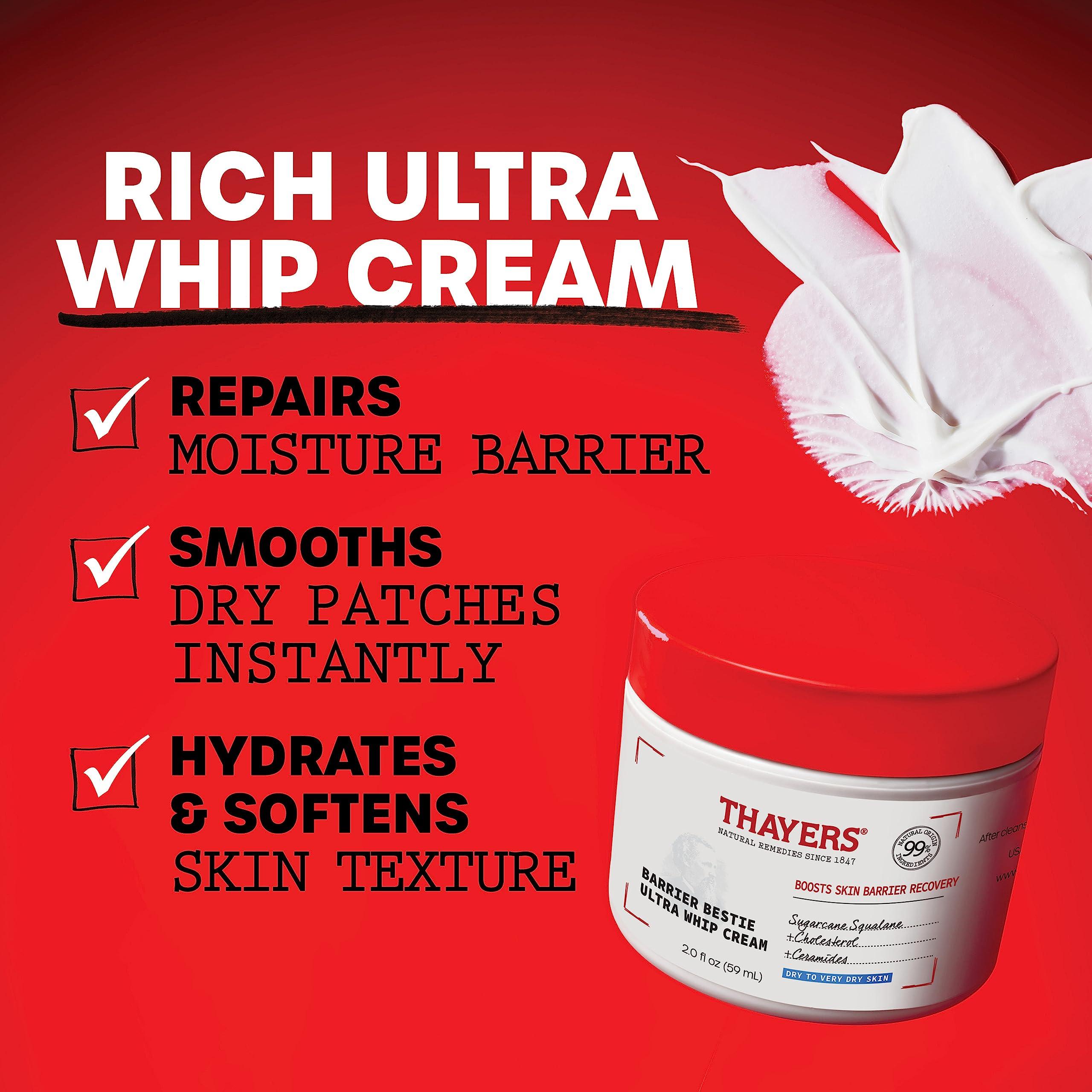 THAYERS THAYERS Barrier Bestie Ultra Whip Face Cream, Moisturizer with Sugarcane Squalane and Ceramides, Skin Care for Dry to Very Dry Skin, 2.0 Oz