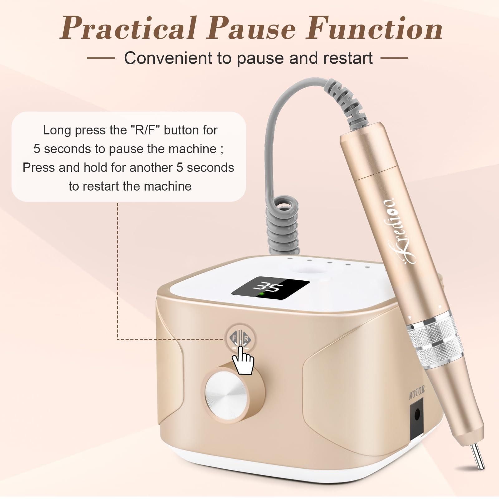 Kredioo Kredioo Electric Nail Drill 35000RPM Professional Manicure Machine Kit for Acrylic Nails Remove Gel Polish Thick Toe with 11 Bits Easy Build-in Bit Holder Twist Lock Changing Bit Valentine\'s Day Gift