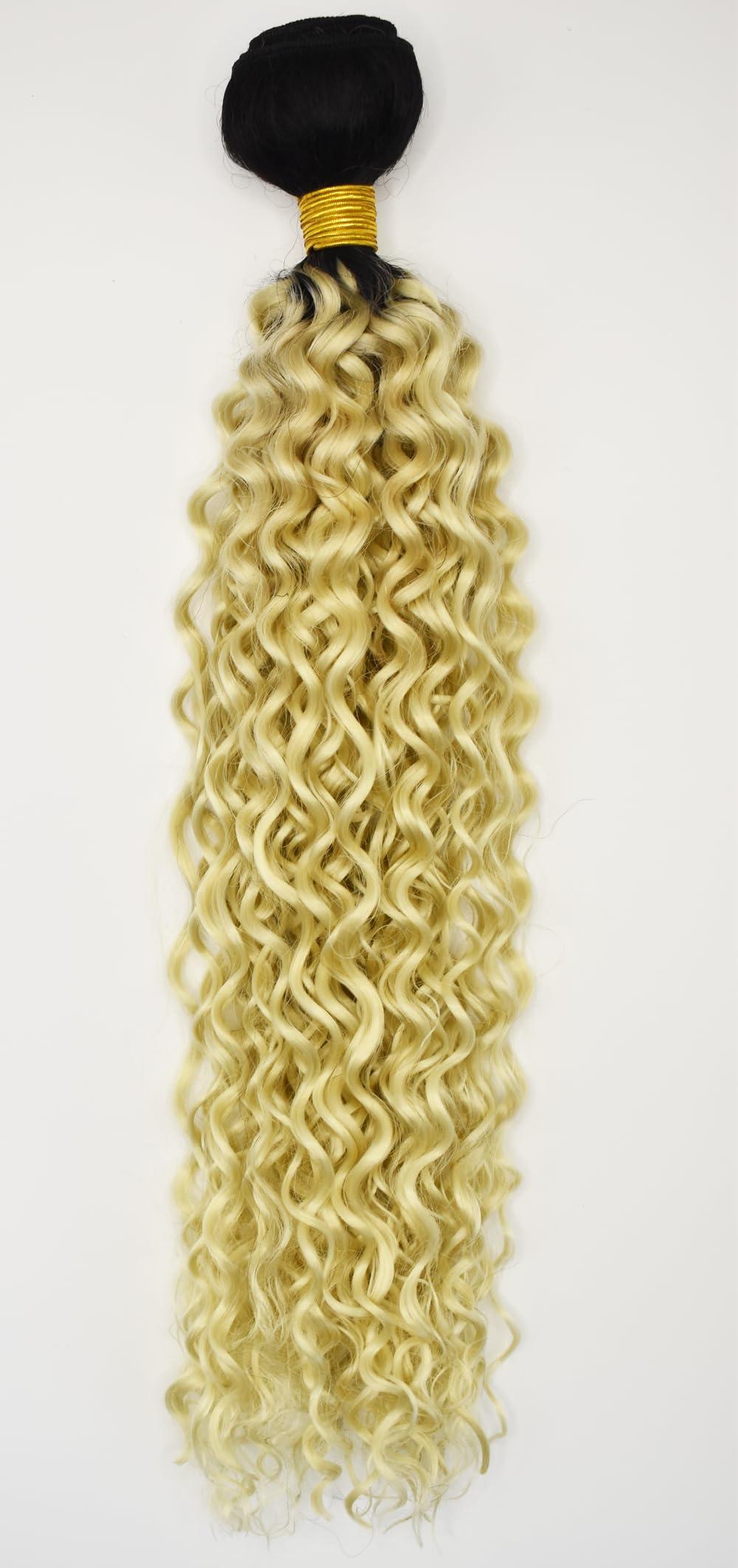 Juesoary Juesoary T1B/613 Curly Wave Brazilian Remy Human Hair Bundles With Baby Hair Hair Weave Unprocessed Virgin Hair Black To Blonde Hair Bundles 16 18 20 Inch