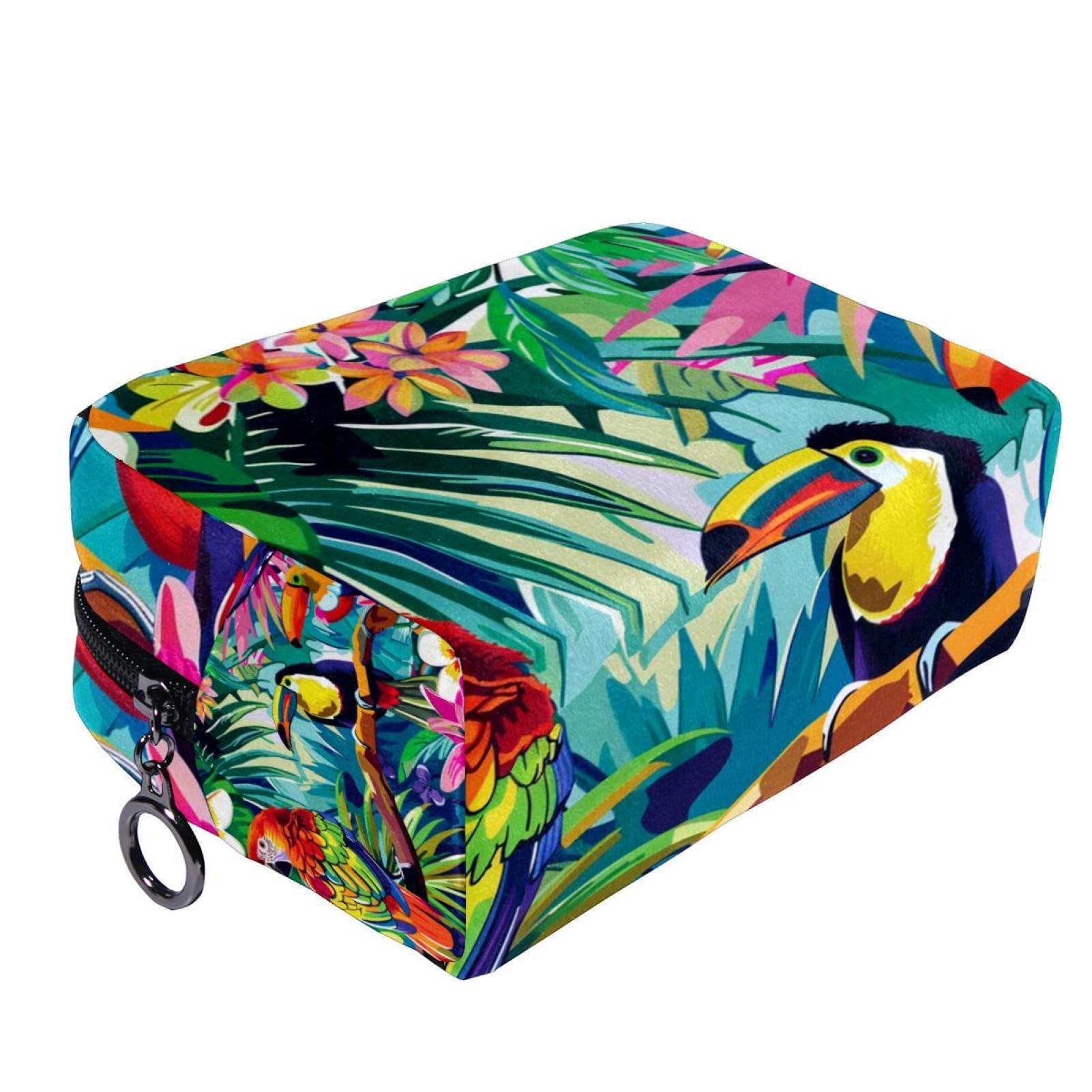 WOSHJIUK WOSHJIUK Makeup Bags for Women,Toiletry Bag for Men,Flowers Tropical Toucan Parrot,Travel Cosmetic Bag