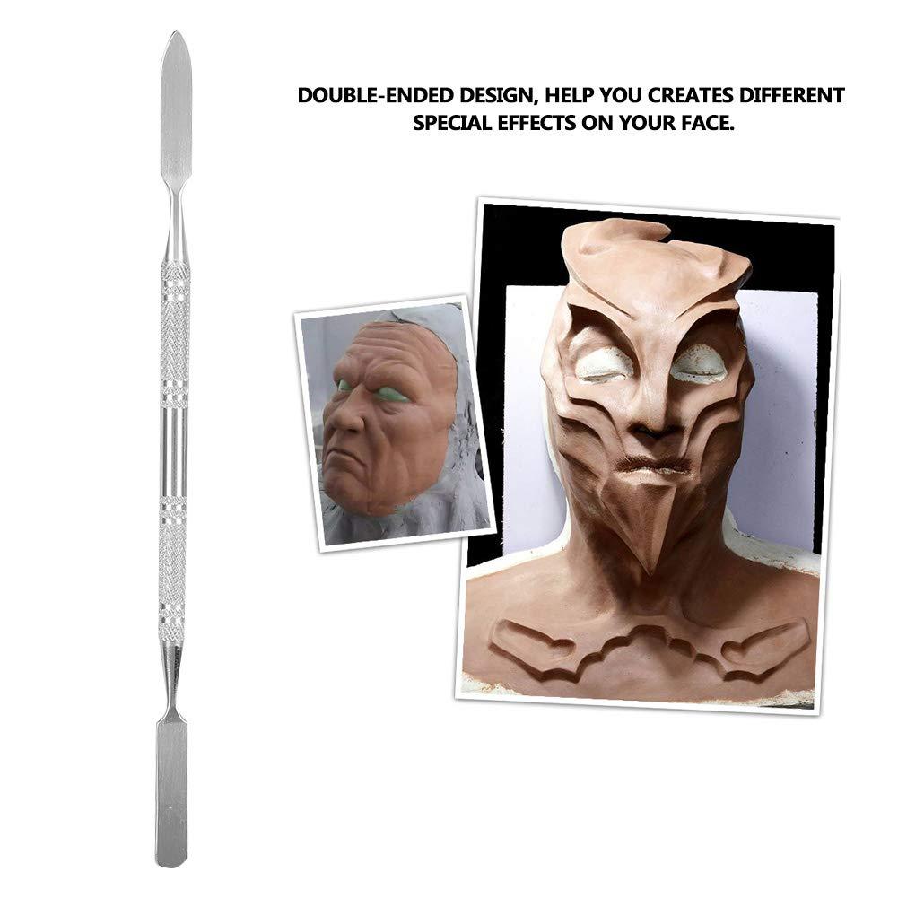 Agatige Stainless Steel Cosmetic Makeup Spatula, Double Head Non Slip Handle Beauty Spatula for Special Effects Makeup(Large)