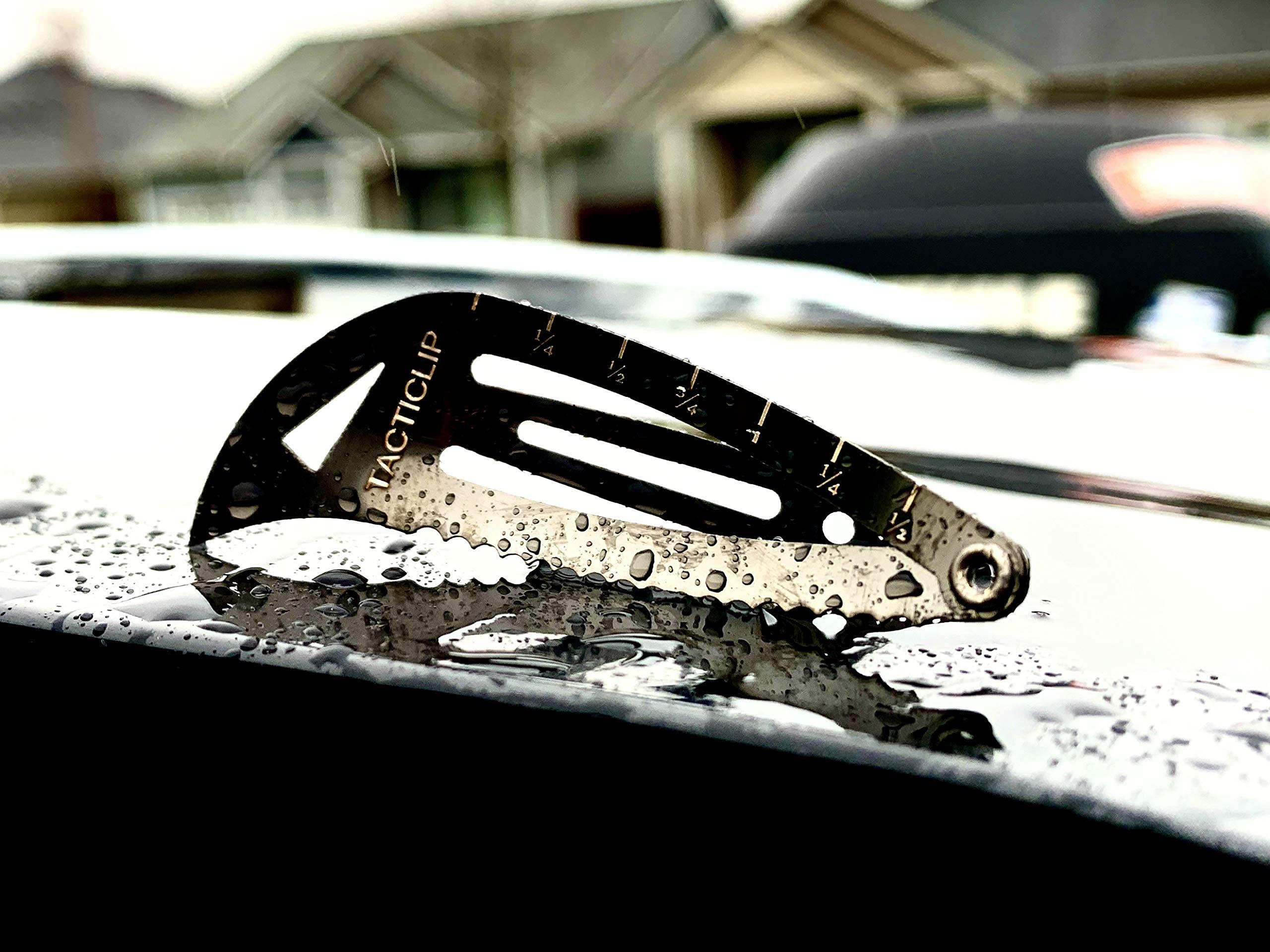 Tacticlip Tactical Hair Clips, 4 Pack - Black - Multitool Snap Barrettes - Laser Engraved, Vacuum Plated, Multi-Functional Keychain Multi Tool - Box Cutter, Serrated Edge, Raptor Claw